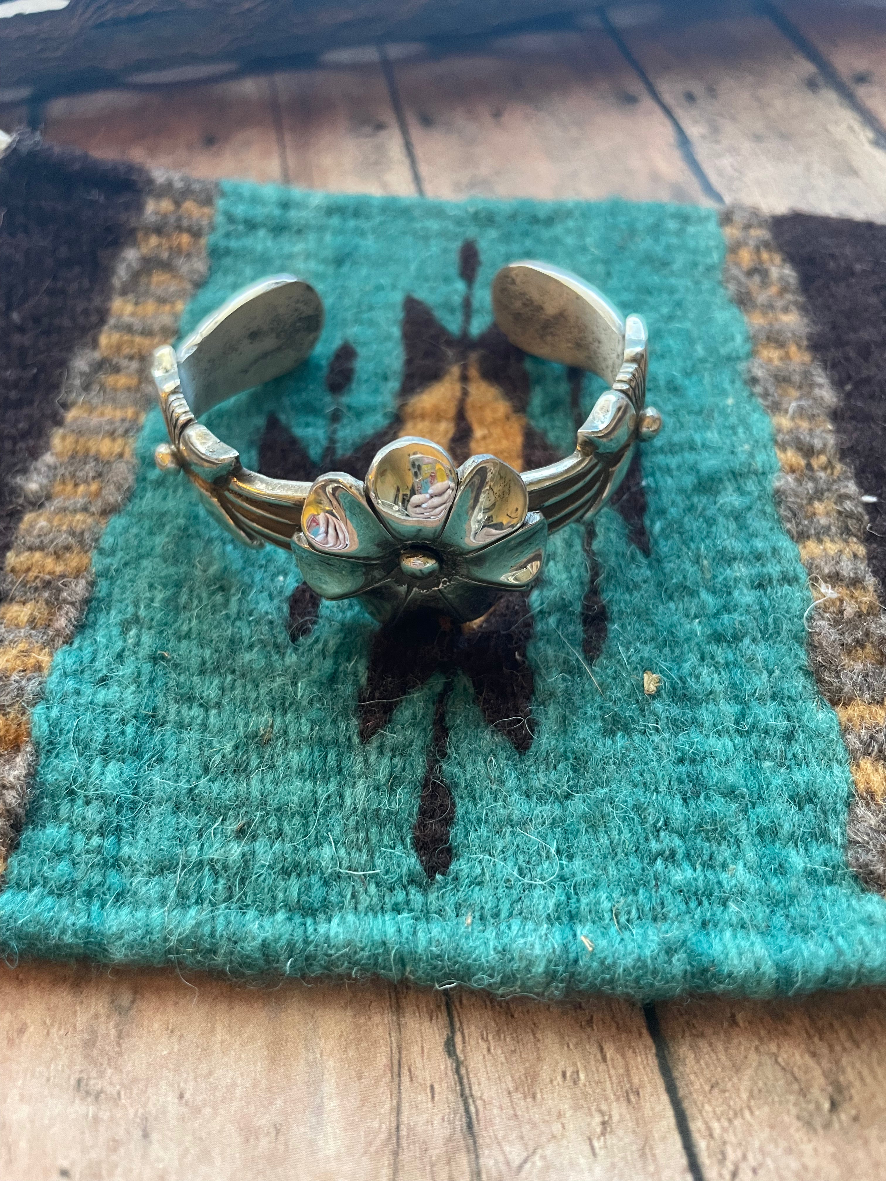 Handcrafted Sterling Silver Flower Bracelet Cuff