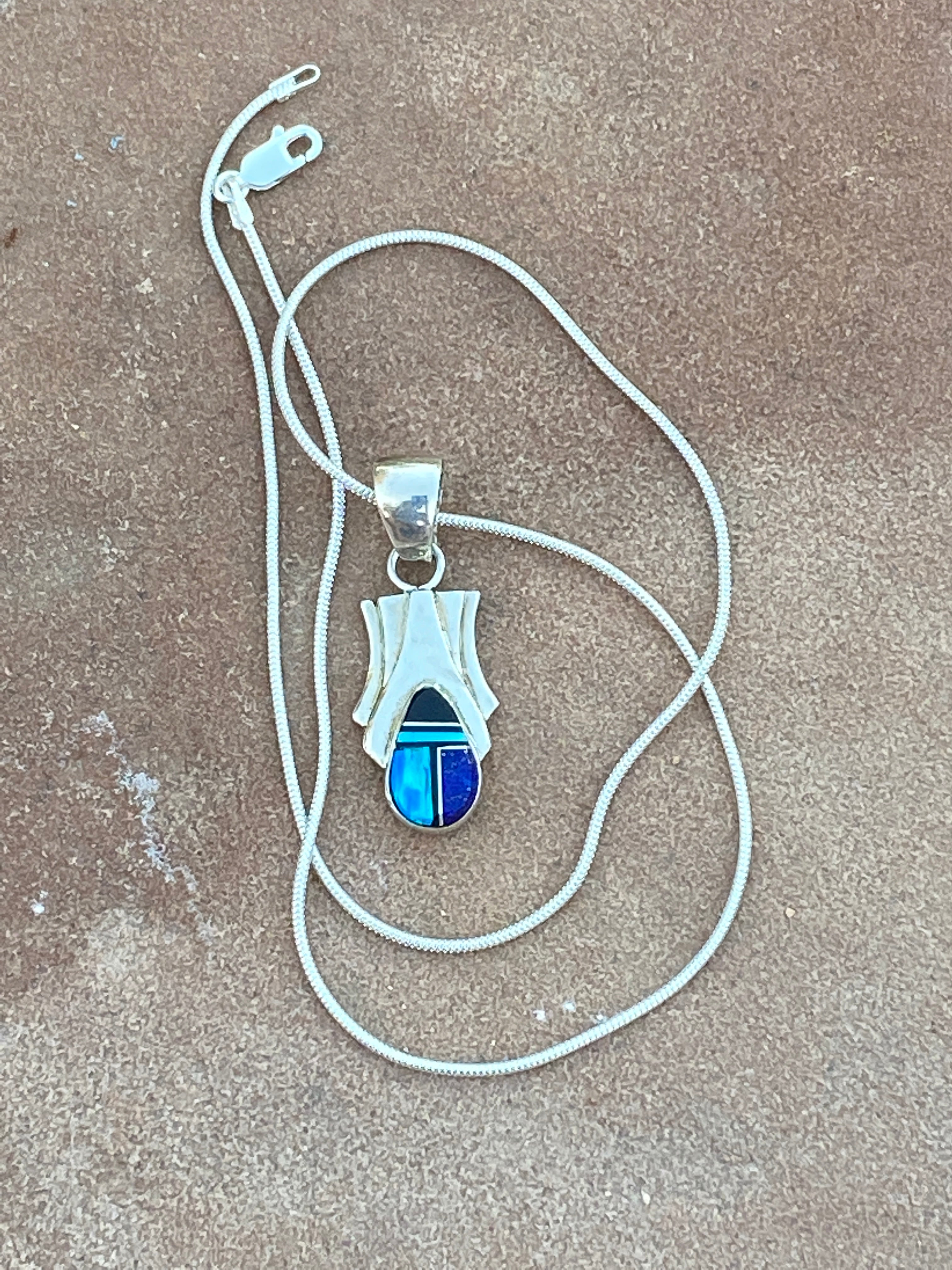Handcrafted Lapis, Turquoise, Blue Opal Pendant