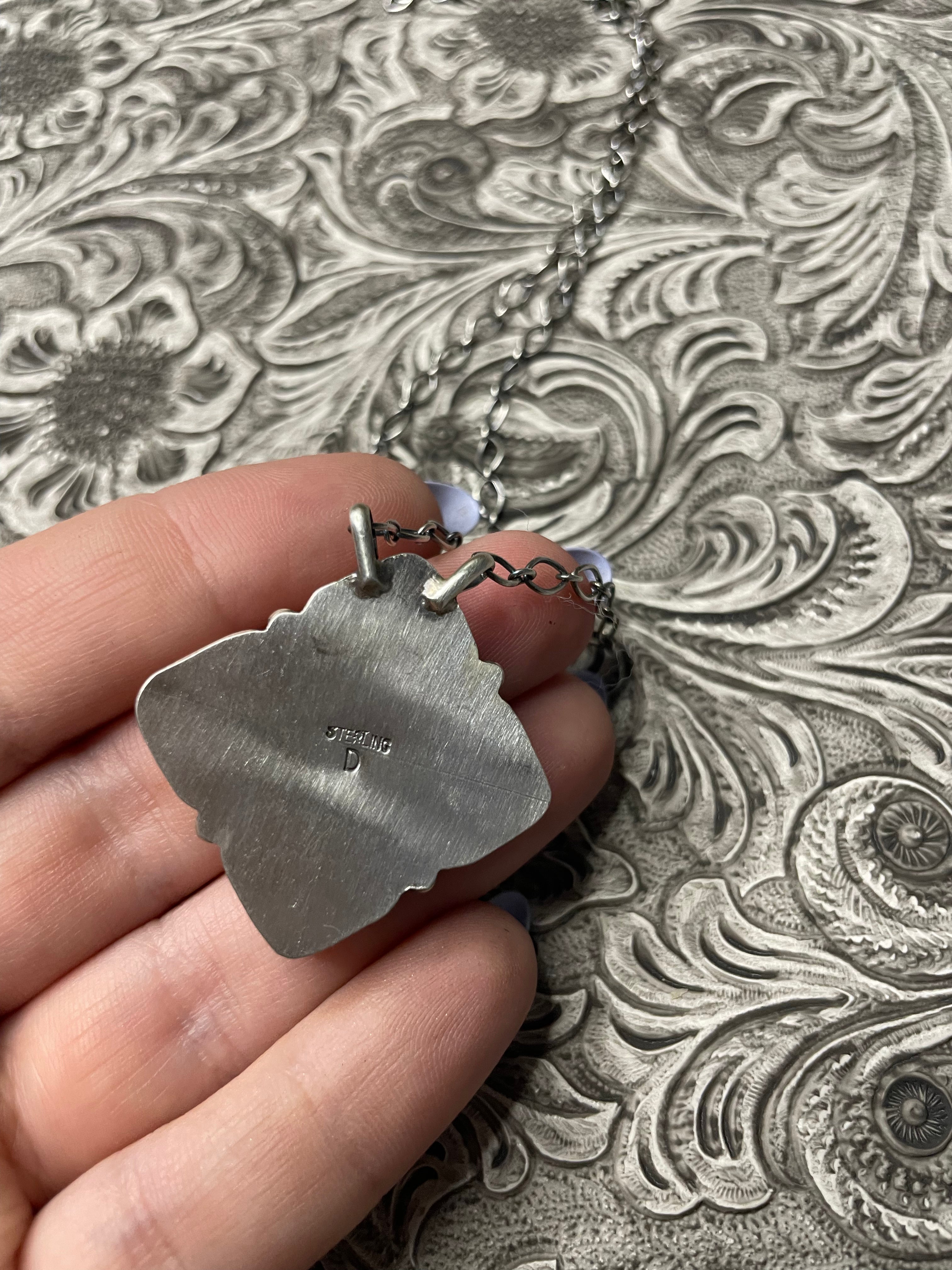 Handcrafted Queen Pink Conch Shell And Sterling Silver Necklace Signed