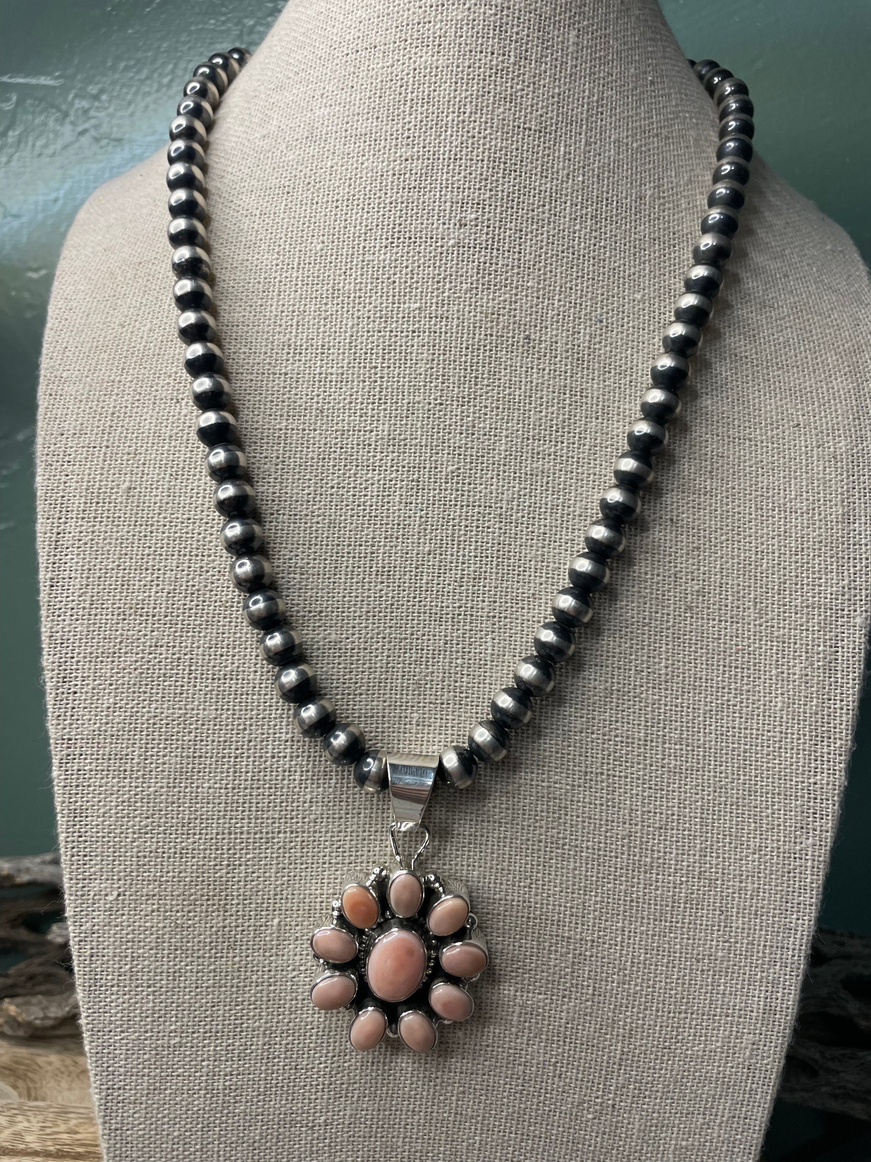 Handcrafted Queen Pink Conch Shell And Sterling Silver Pendant Signed Sheila