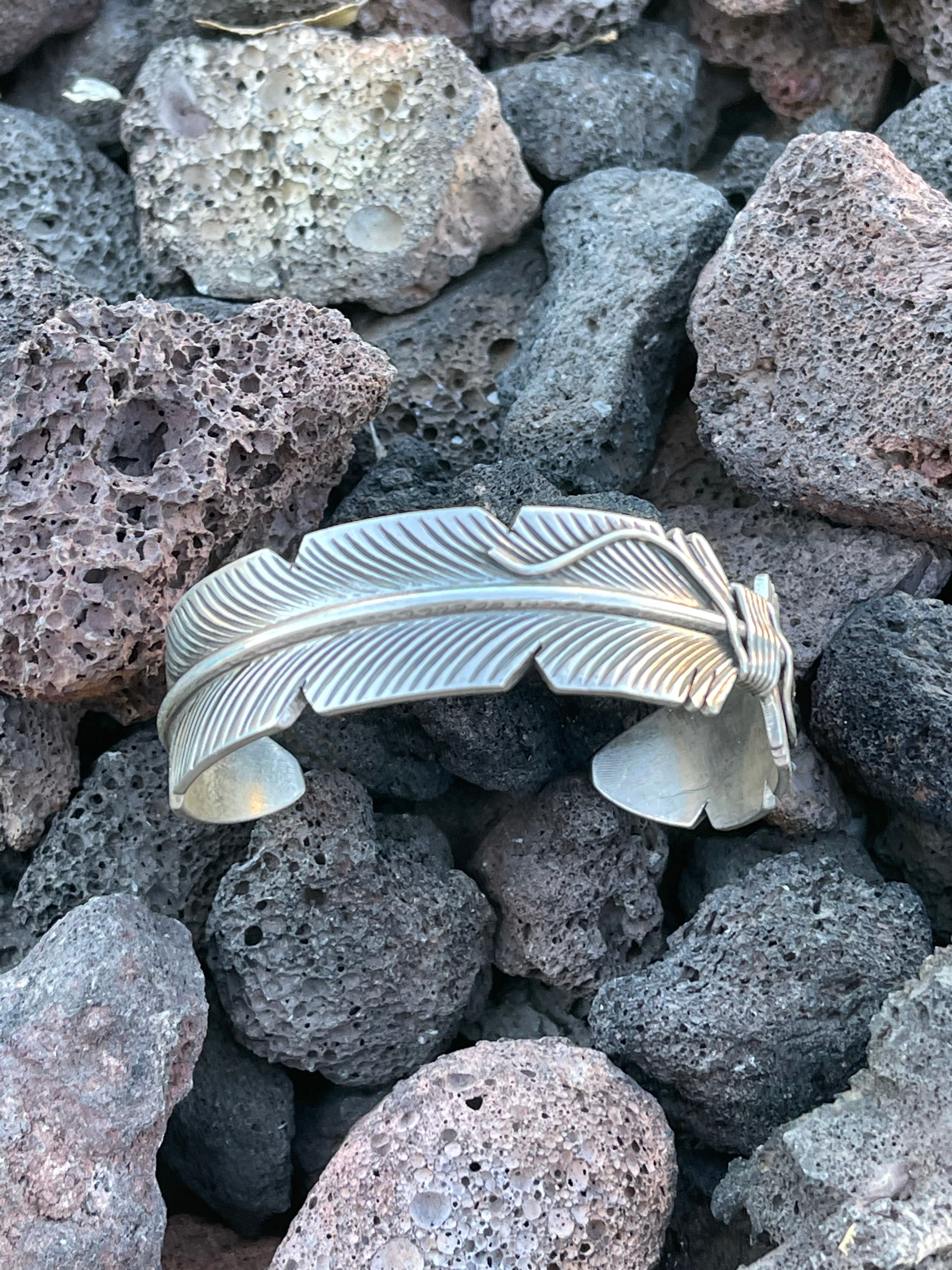 Handcrafted Sterling Silver Feather Bracelet Cuff