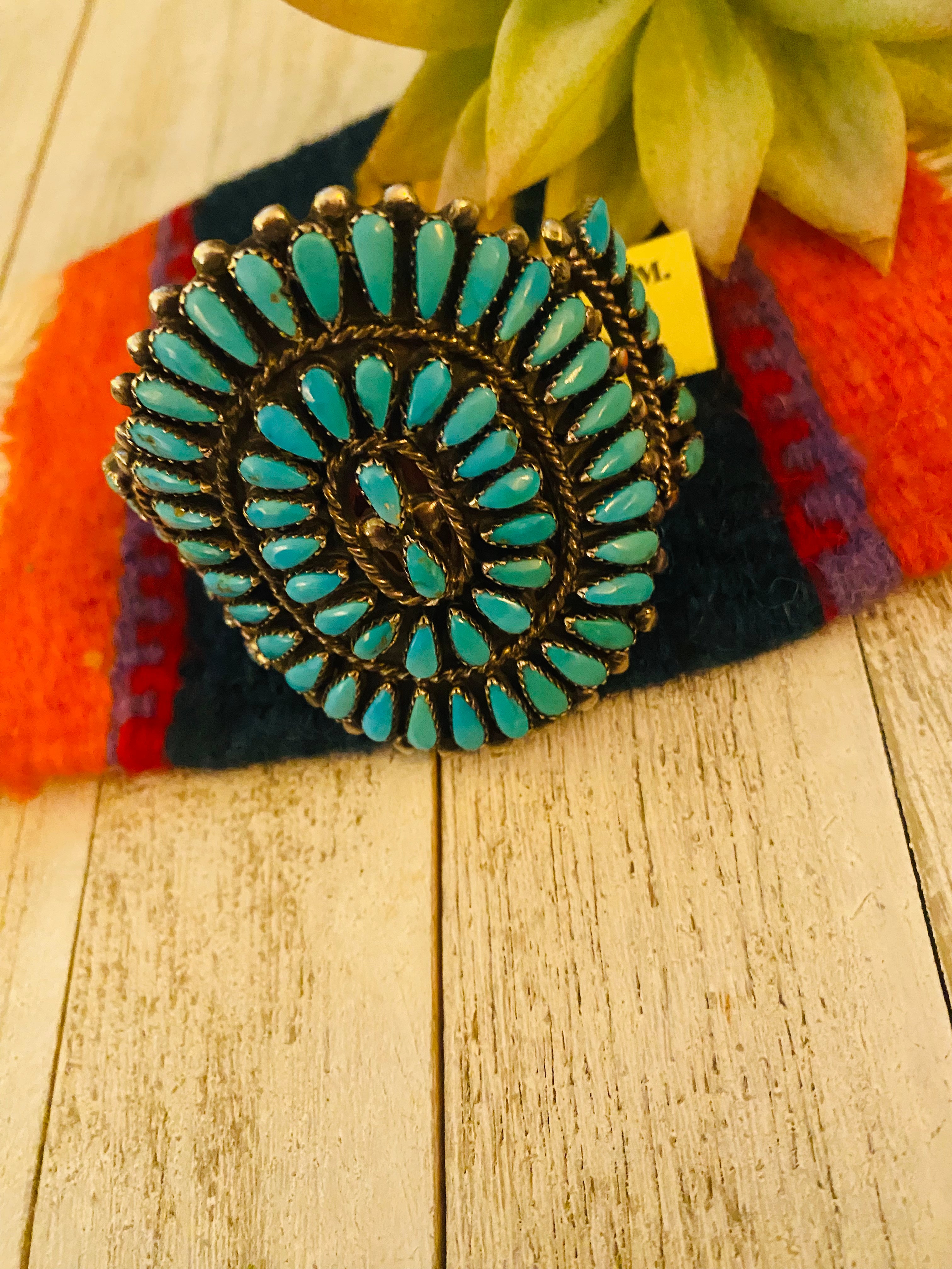 Navajo Old Pawn Vintage Turquoise & Sterling Silver Cuff Bracelet /