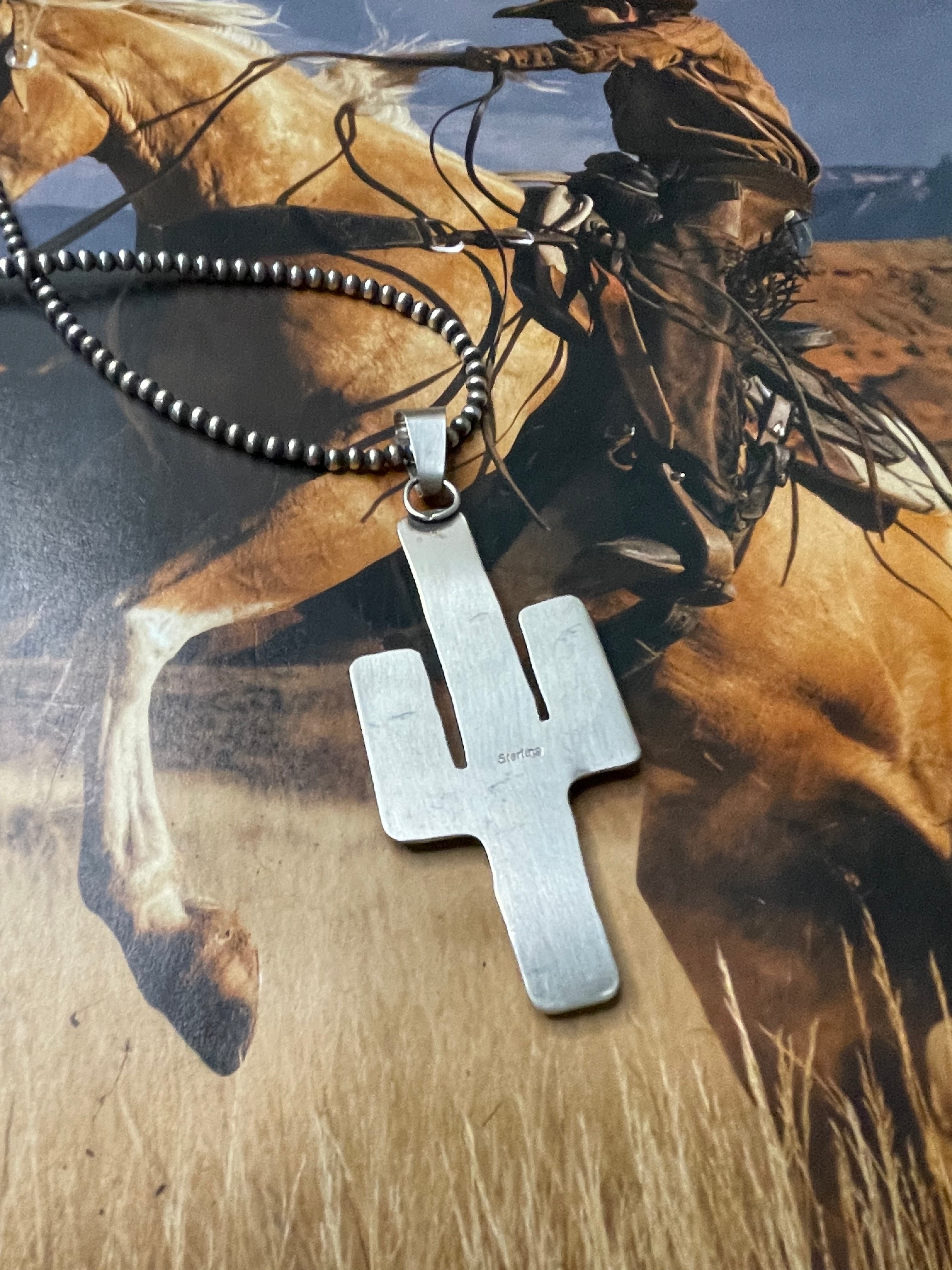 Handcrafted Sterling Silver & Turquoise Cactus Necklace