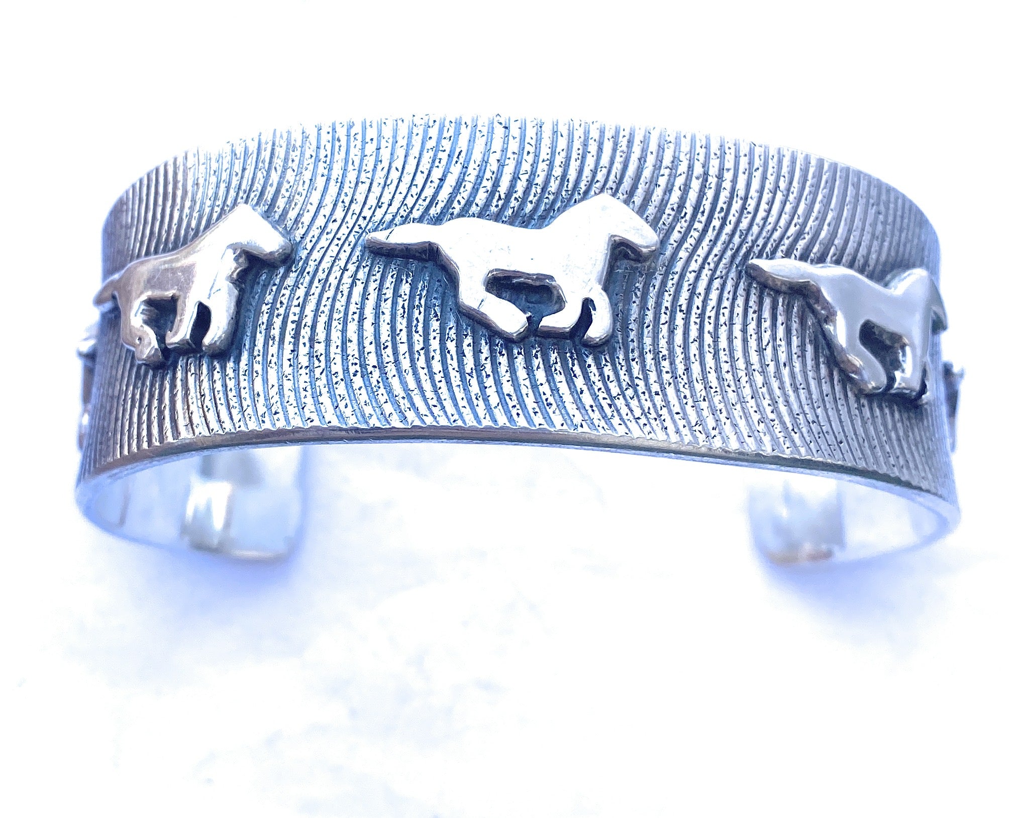 Handcrafted Sterling Silver Horses Cuff Signed