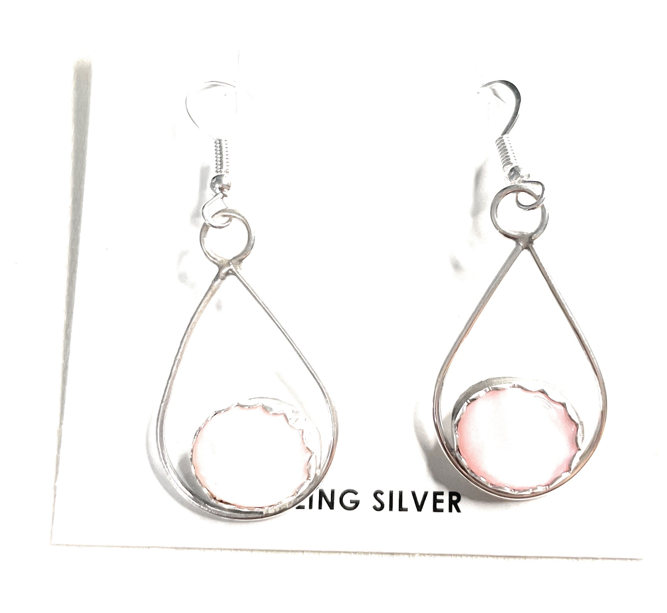 Handcrafted Pink Opal And Sterling Silver Dangle Earrings Signed Bryan Sandoval