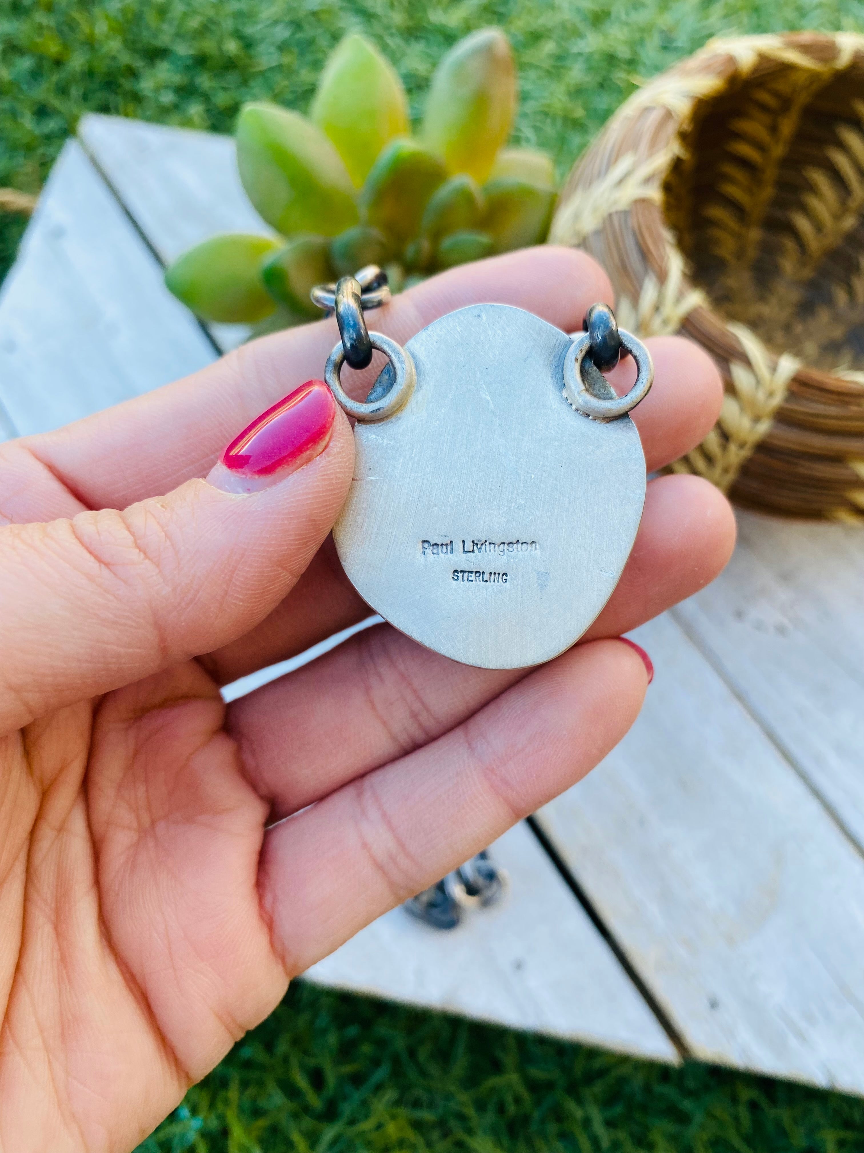 Handcrafted Number 8 Turquoise & Sterling Silver Necklace Signed