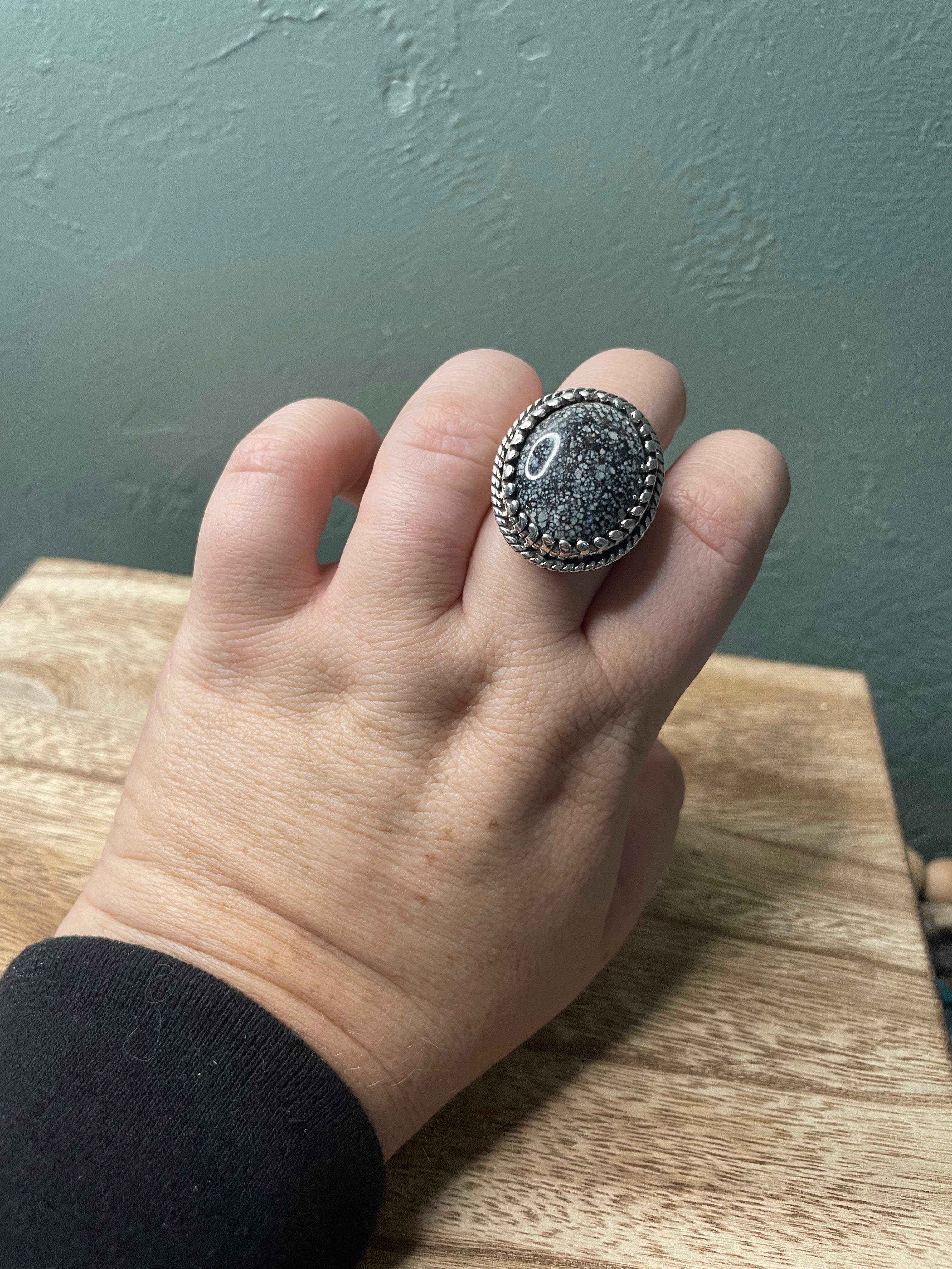Navajo New Lander Turquoise And Sterling Silver Ring Size 10