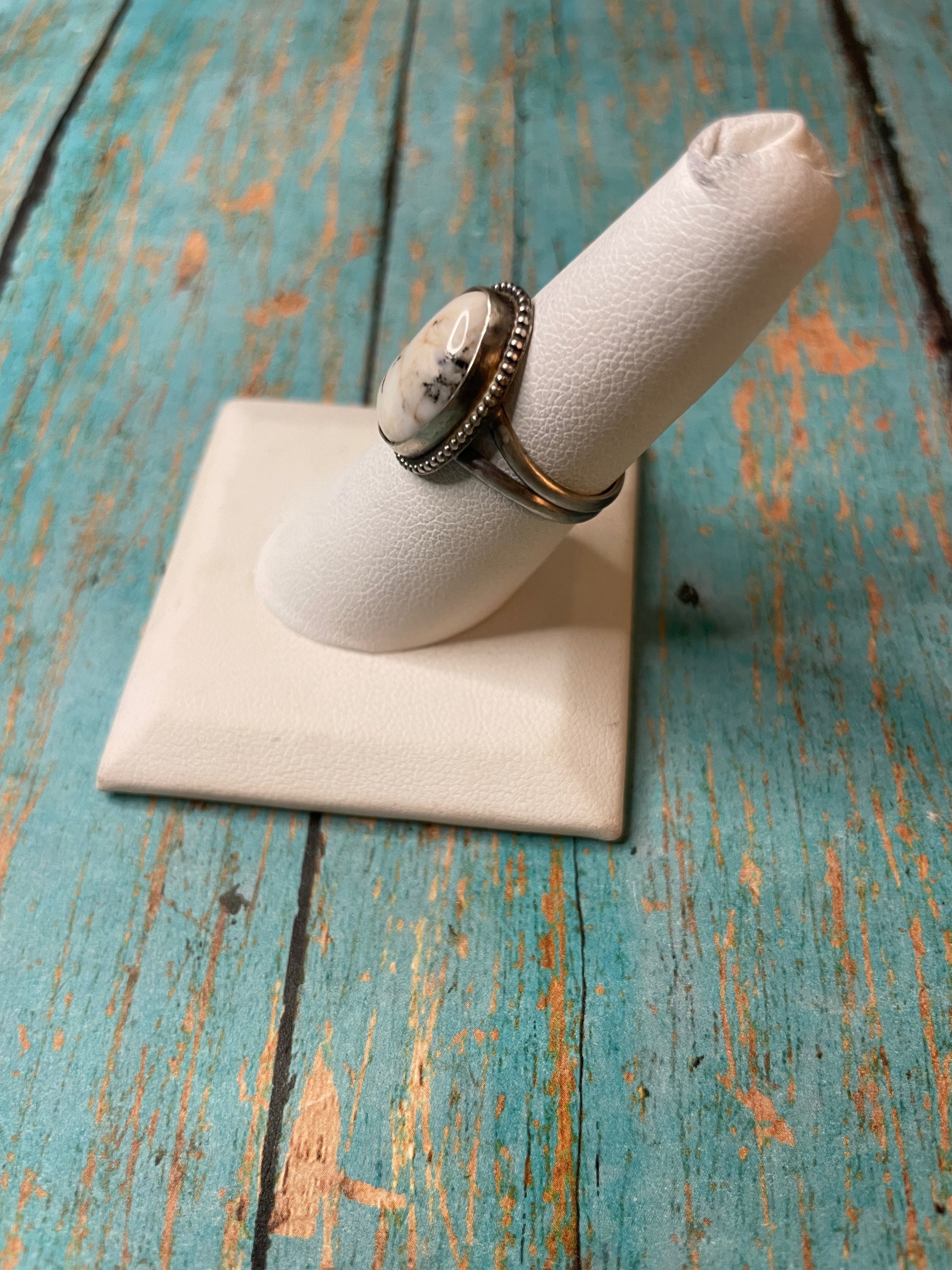 Handcrafted Sterling Silver & White Buffalo Ring