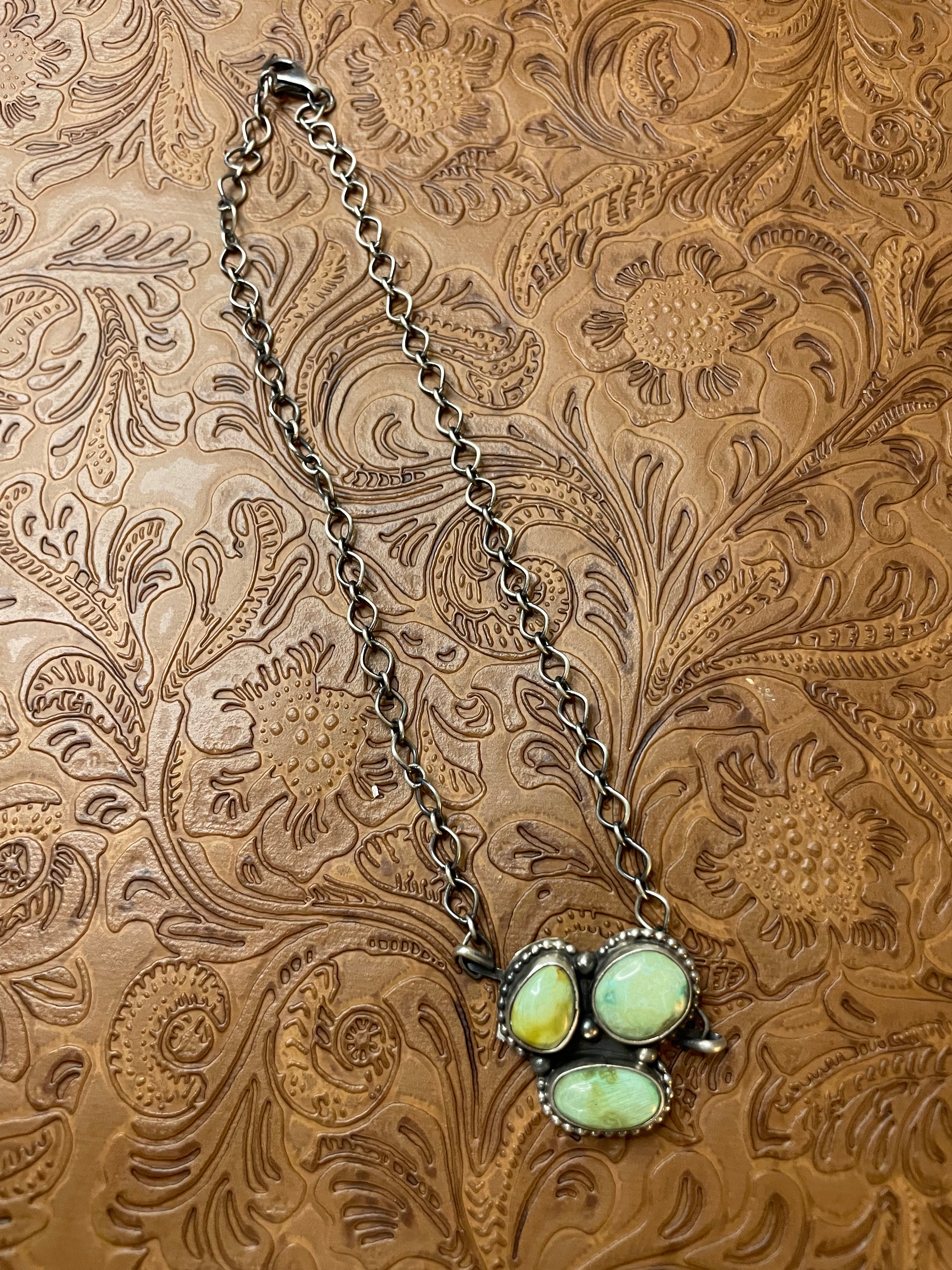 Handcrafted Sterling Silver Turquoise Necklace By Sheila Becenti 15Inch