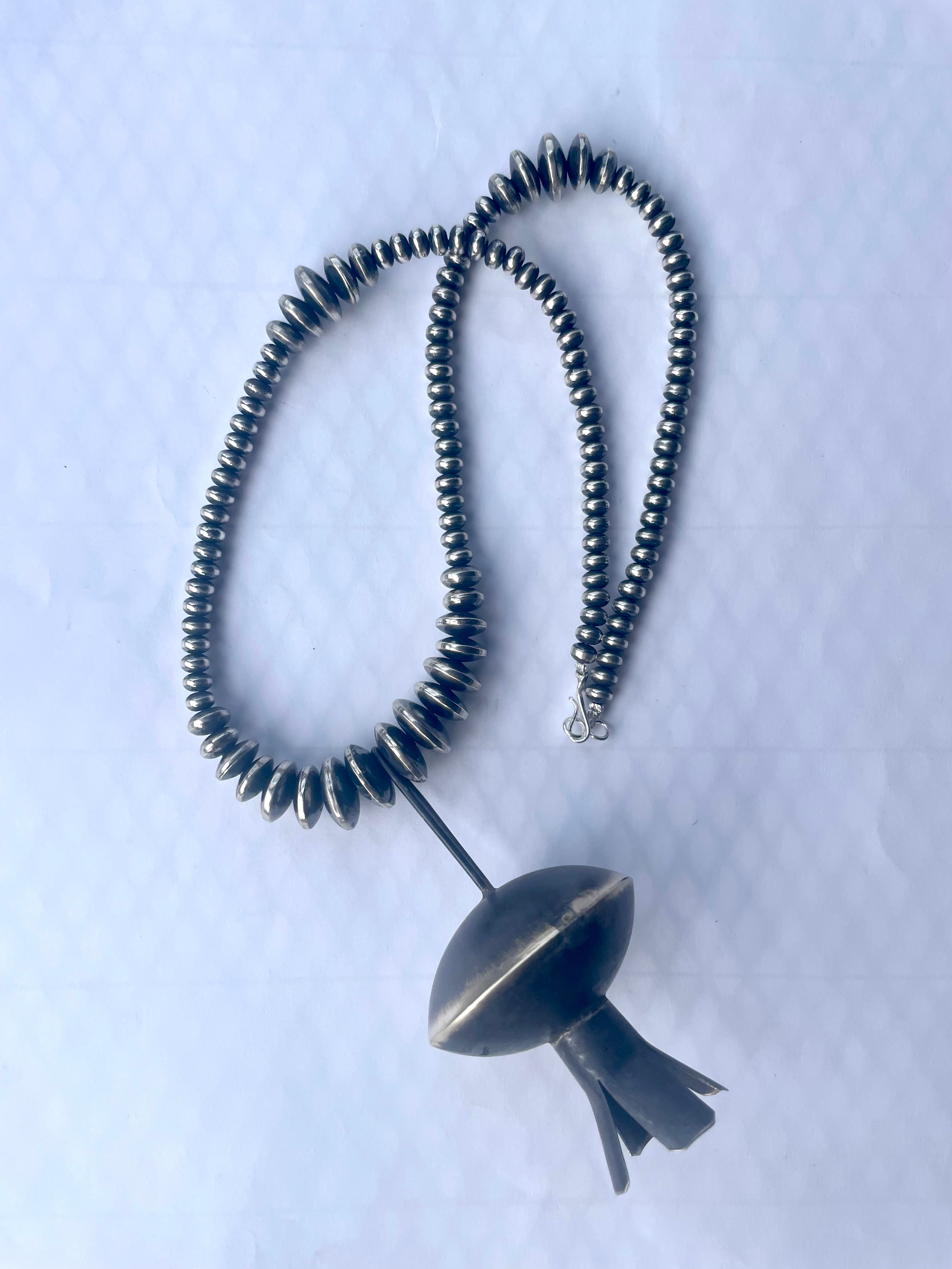 Handcrafted Sterling Silver Navajo Pearl Beaded Necklace 5mm-10mm 20 inches with Pendant