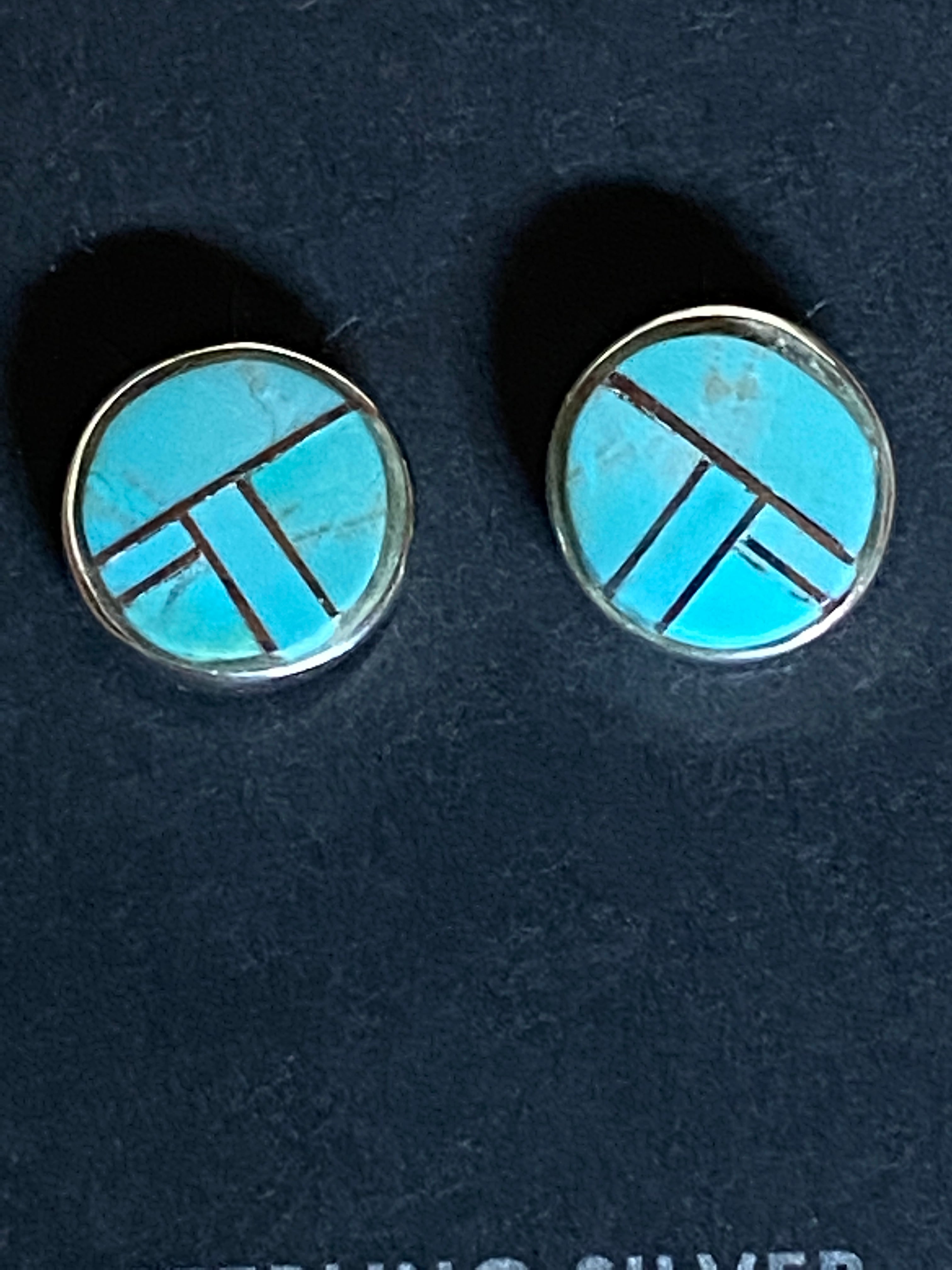 Handcrafted Turquoise & Sterling Silver button Stud Earrings set 1