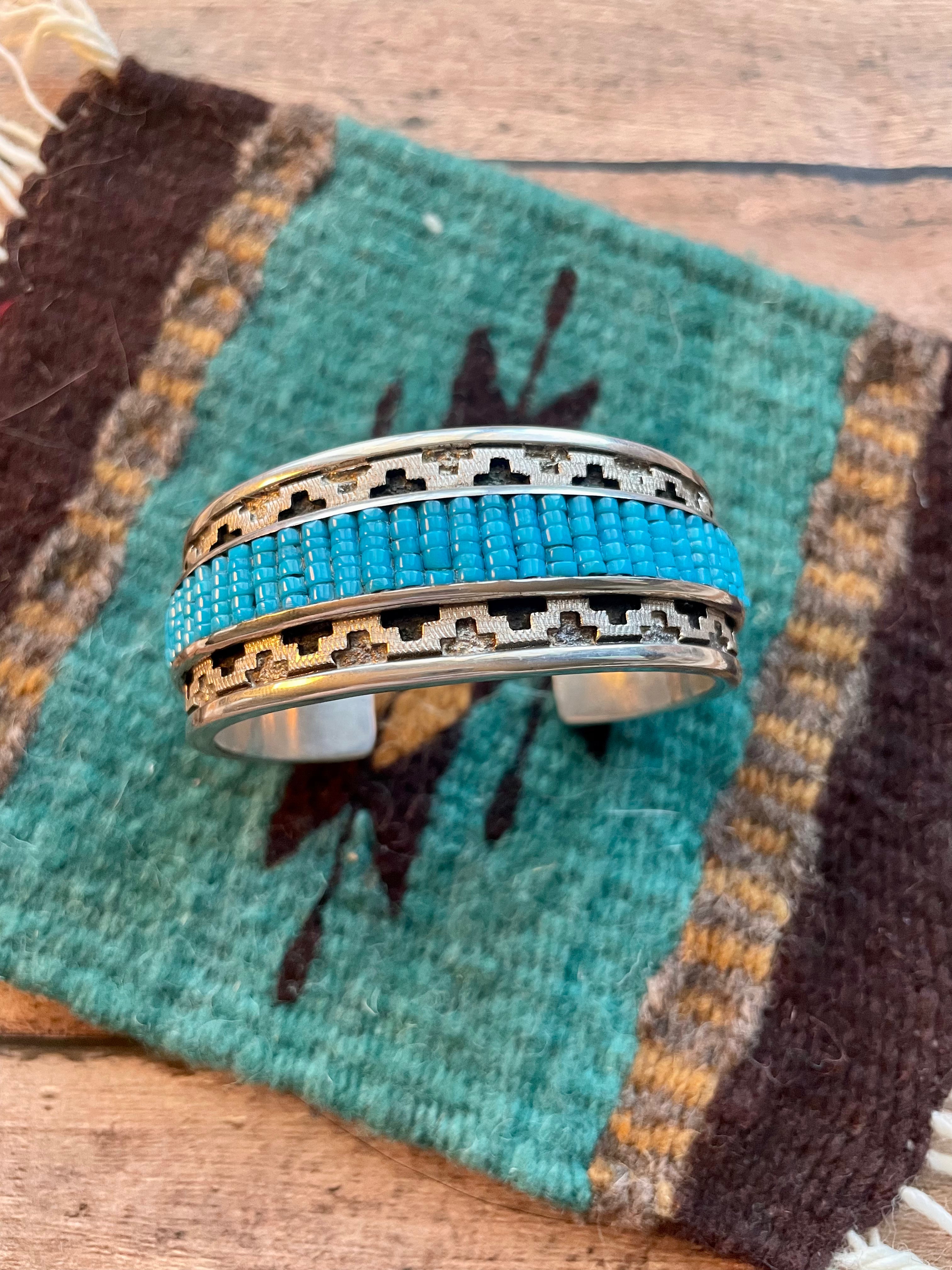 Rare Dan Jackson Sterling Silver & Turquoise Cuff Bracelet Signed /