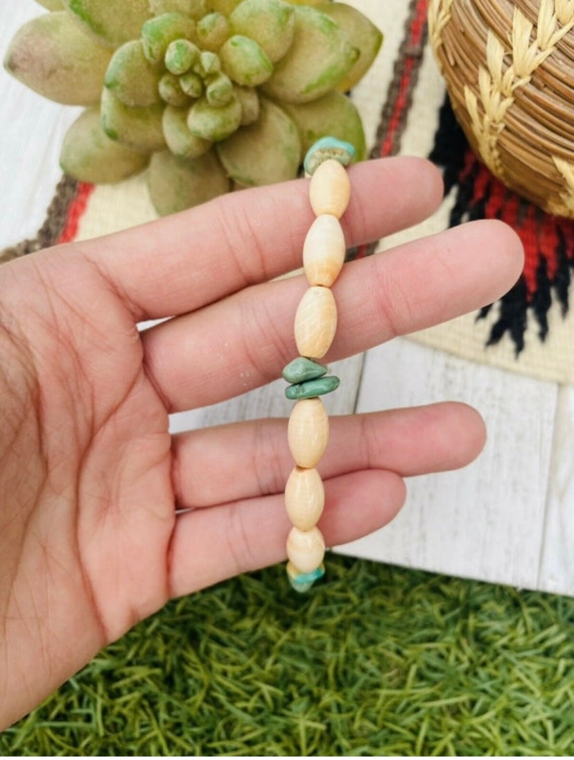Handcrafted Sterling Silver Shell & Turquoise Bracelet