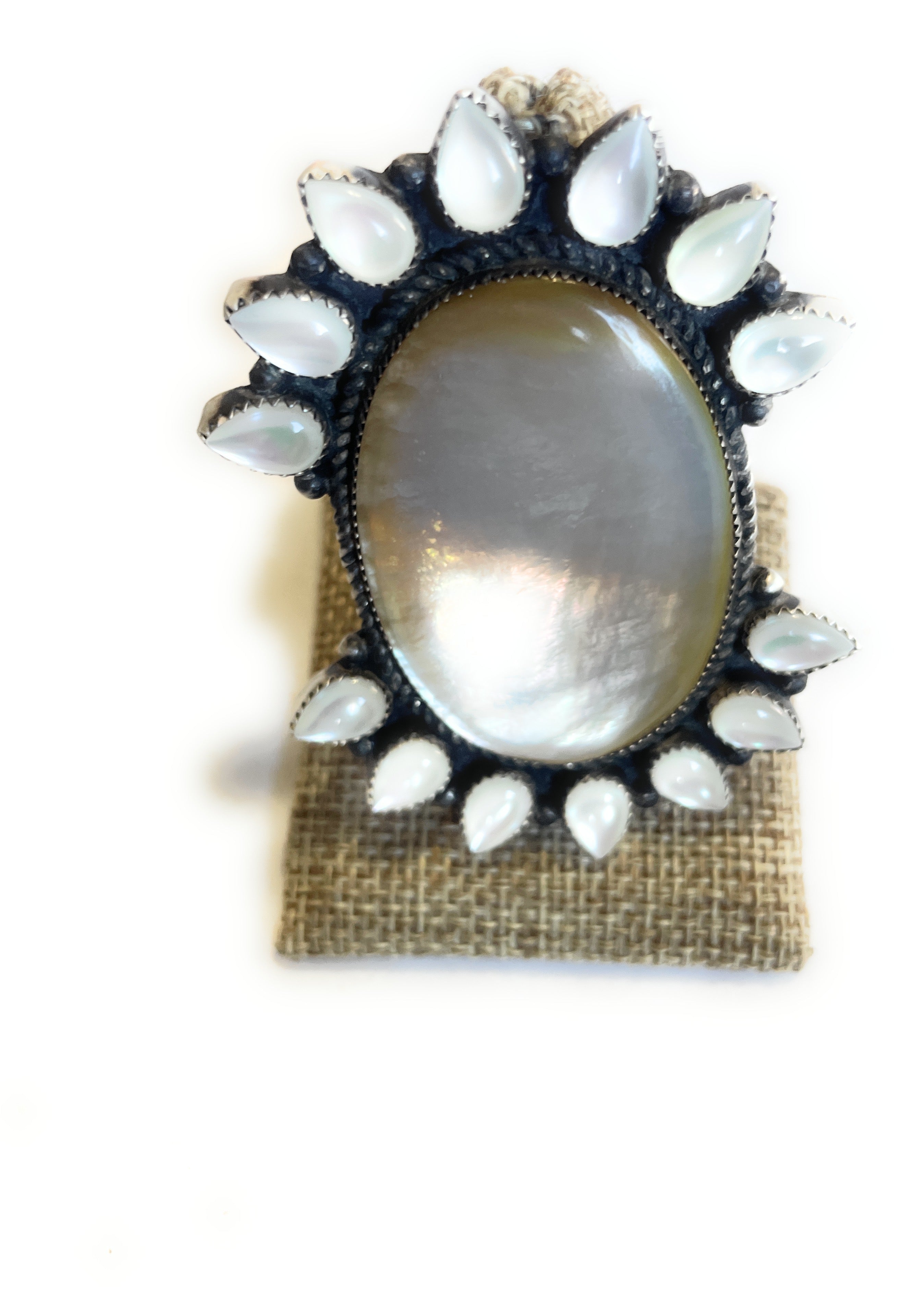 Navajo Mother Of Pearl And Sterling Silver Adjustable Statement Ring
