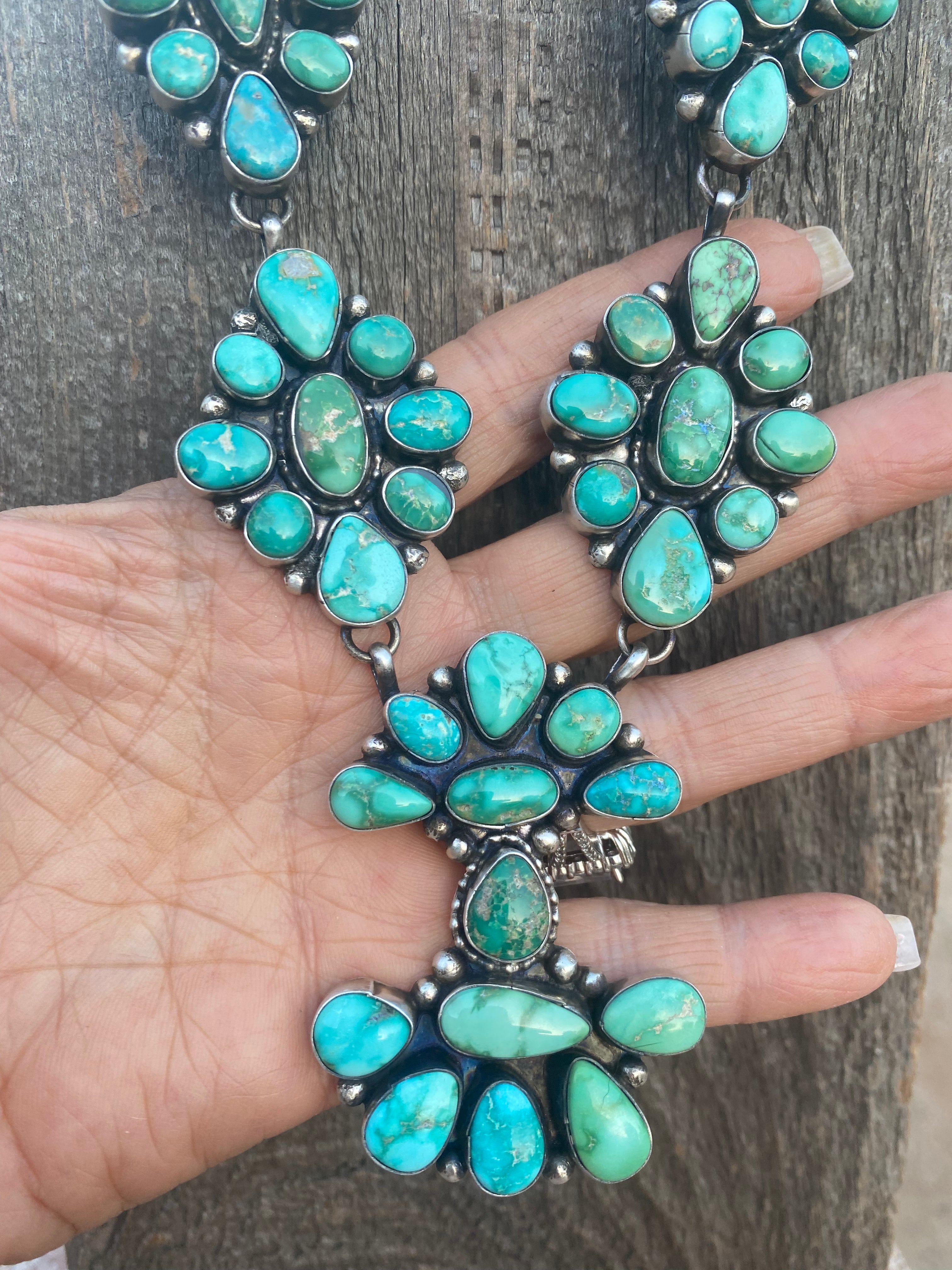 Handcrafted Sheila Becenti Royston Turquoise Drop Necklace Set