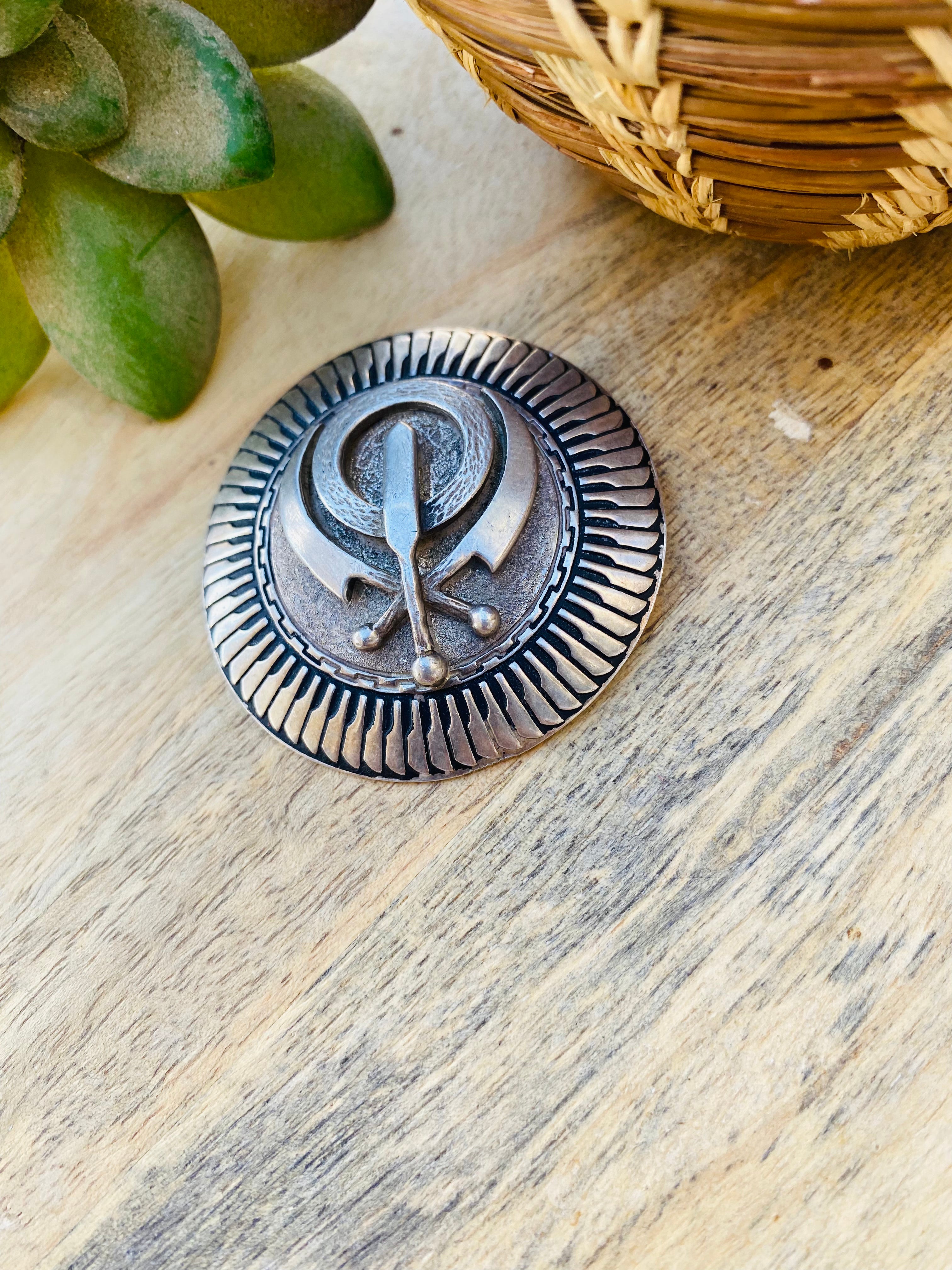 Handcrafted Vintage Hand Stamped Sterling Silver Pin/Pendant