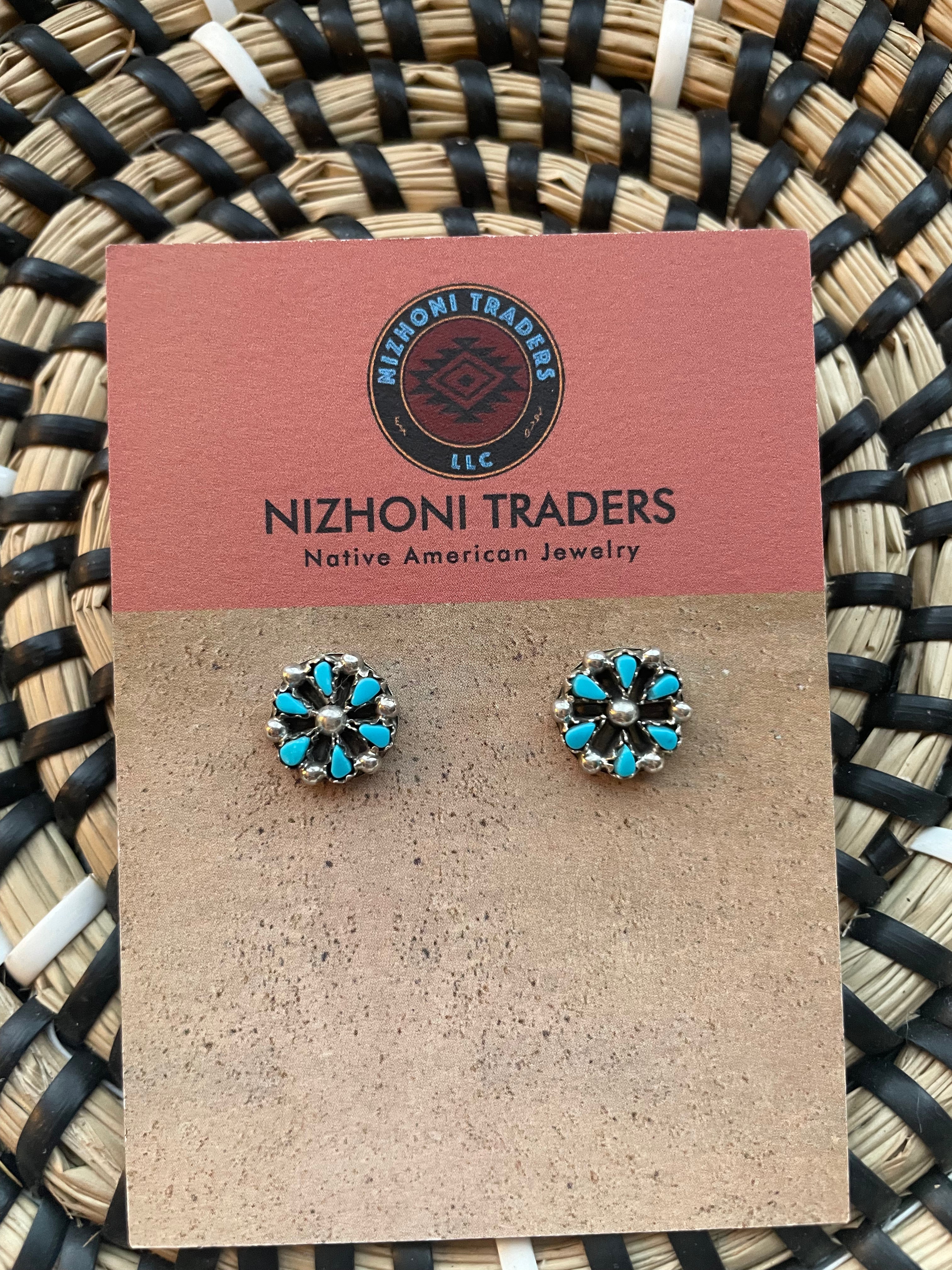 Handcrafted Sterling Silver & Turquoise Flower Stud Earrings