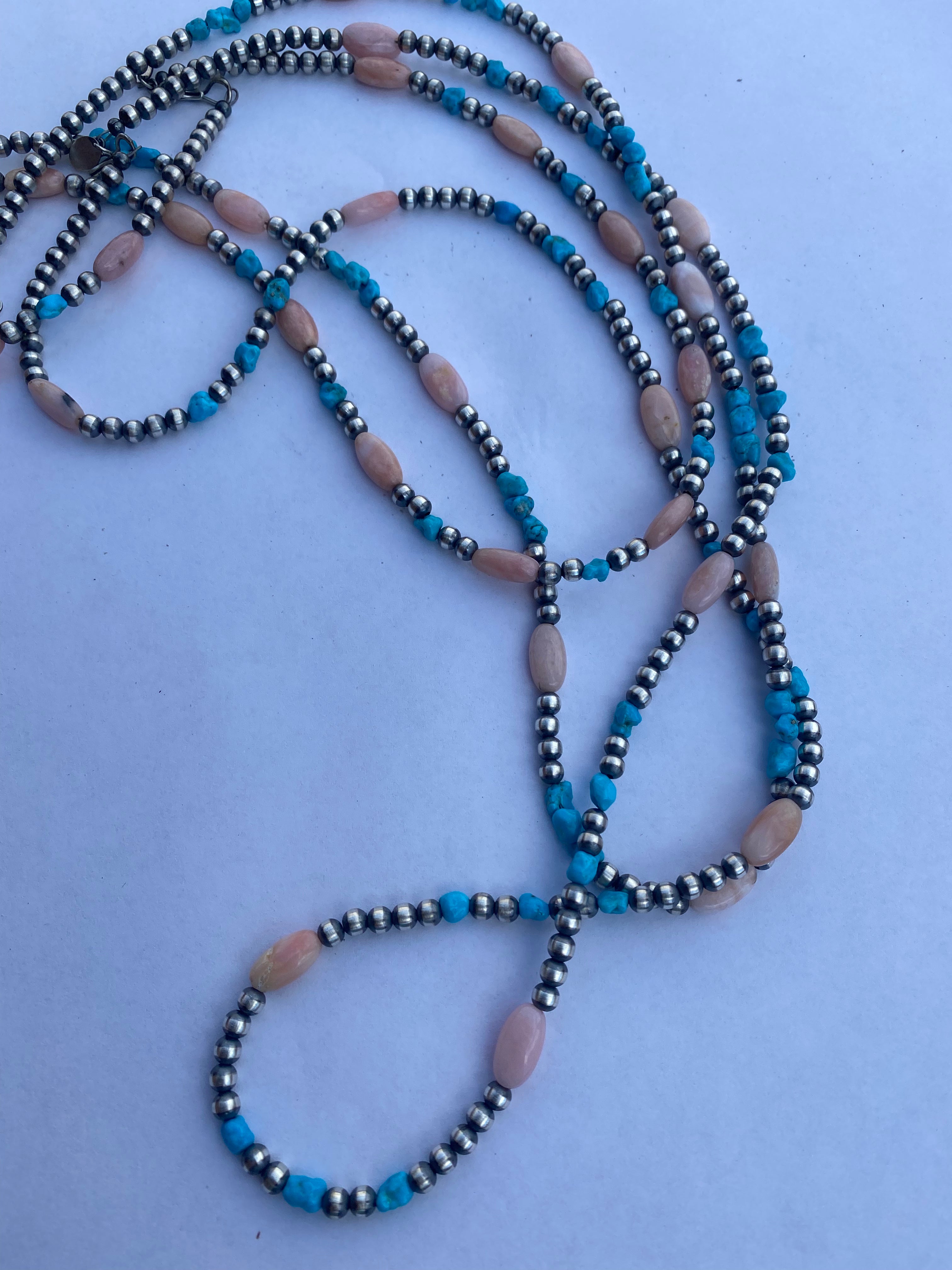 Handcrafted Sterling Silver Pearls with Kingman Turquoise and Pink Conch