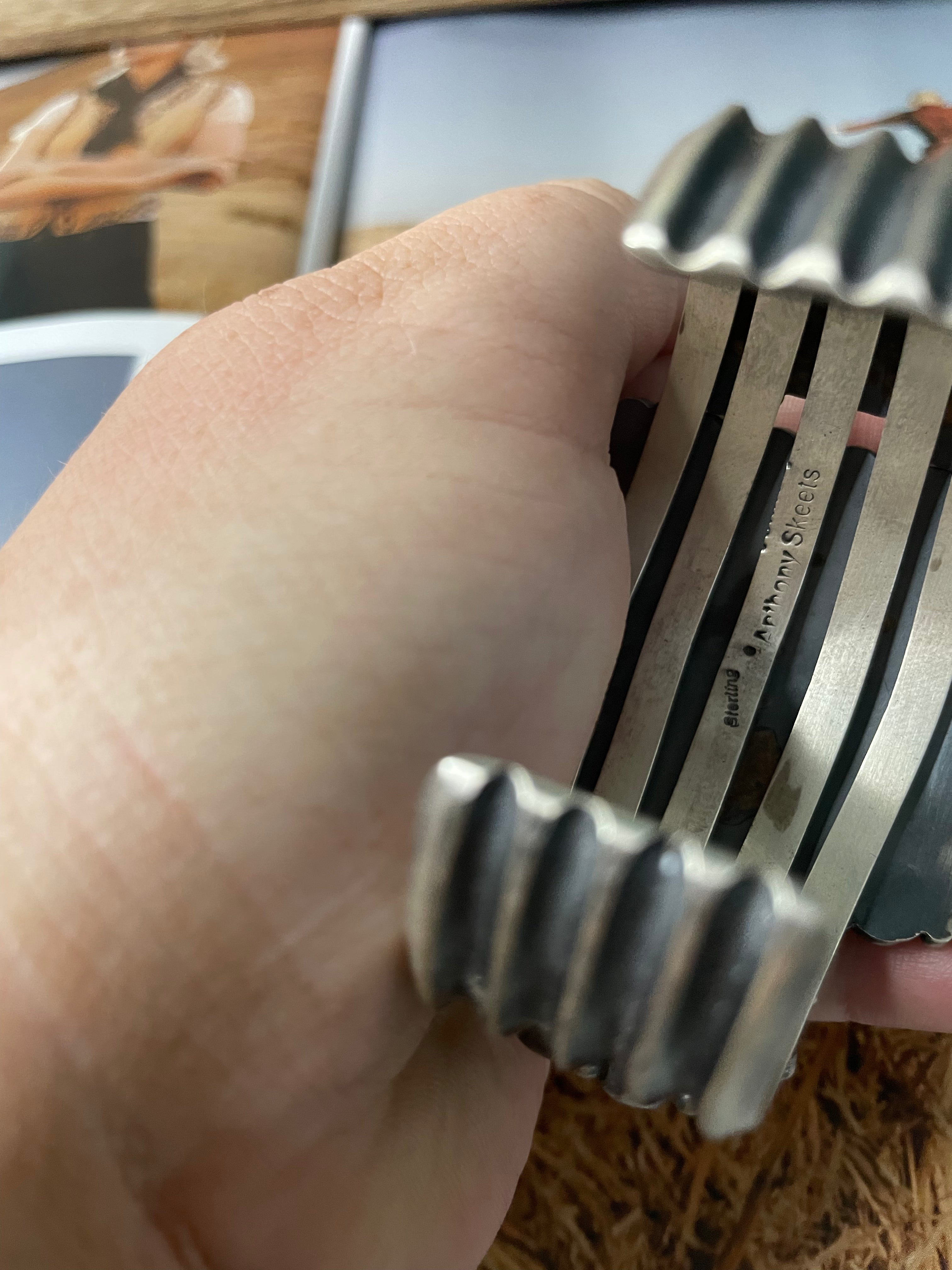 Anthony Skeets Handcrafted Turquoise, Coral & Sterling Silver Cuff Bracelet Signed /