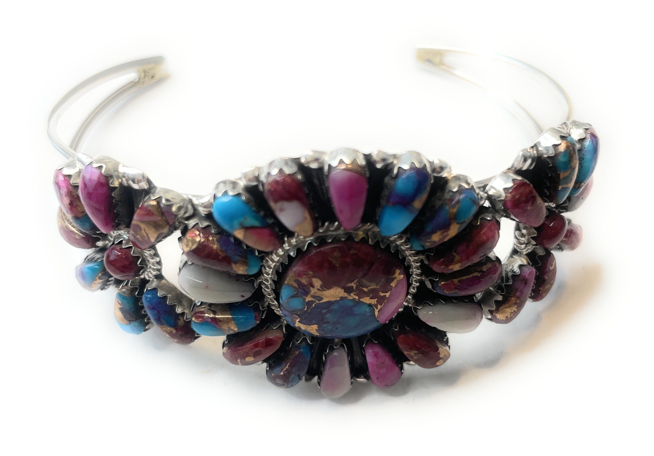 Handcrafted Purple Dream And Sterling Silver Cluster Bracelet Cuff