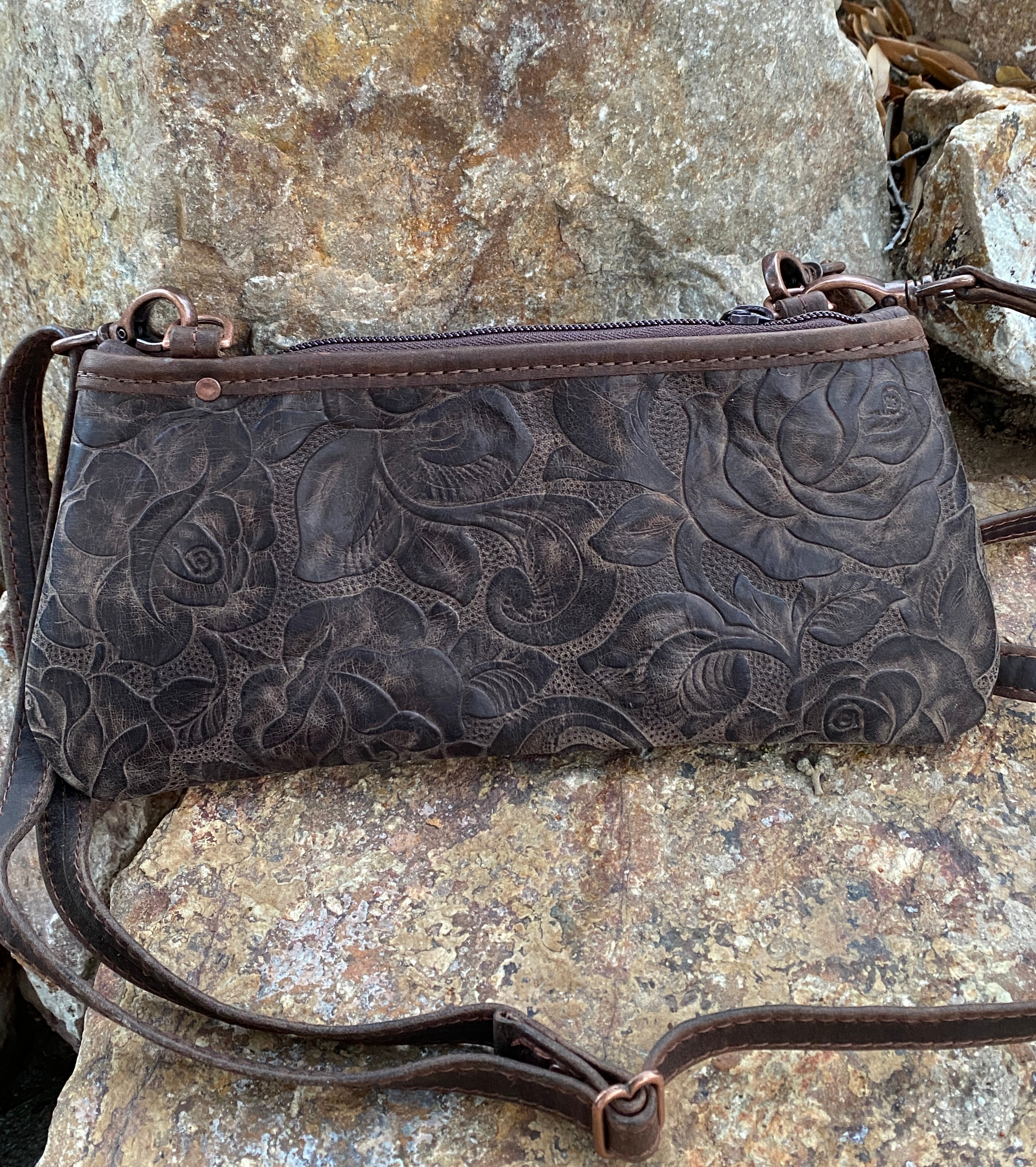 Vintage Rose Leather Little Clutch Purse Bag