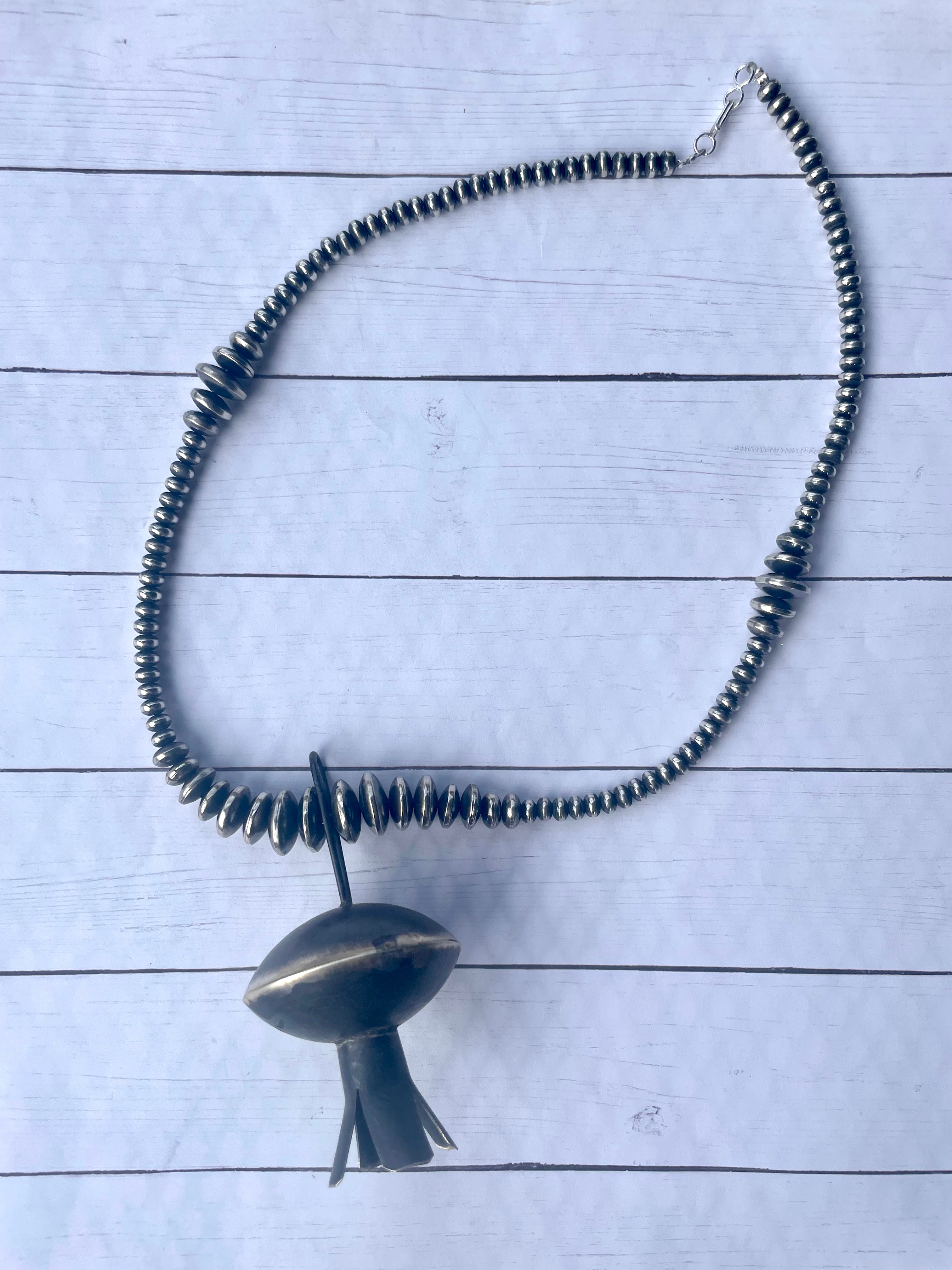 Handcrafted Sterling Silver Navajo Pearl Beaded Necklace 5mm-10mm 20 inches with Pendant