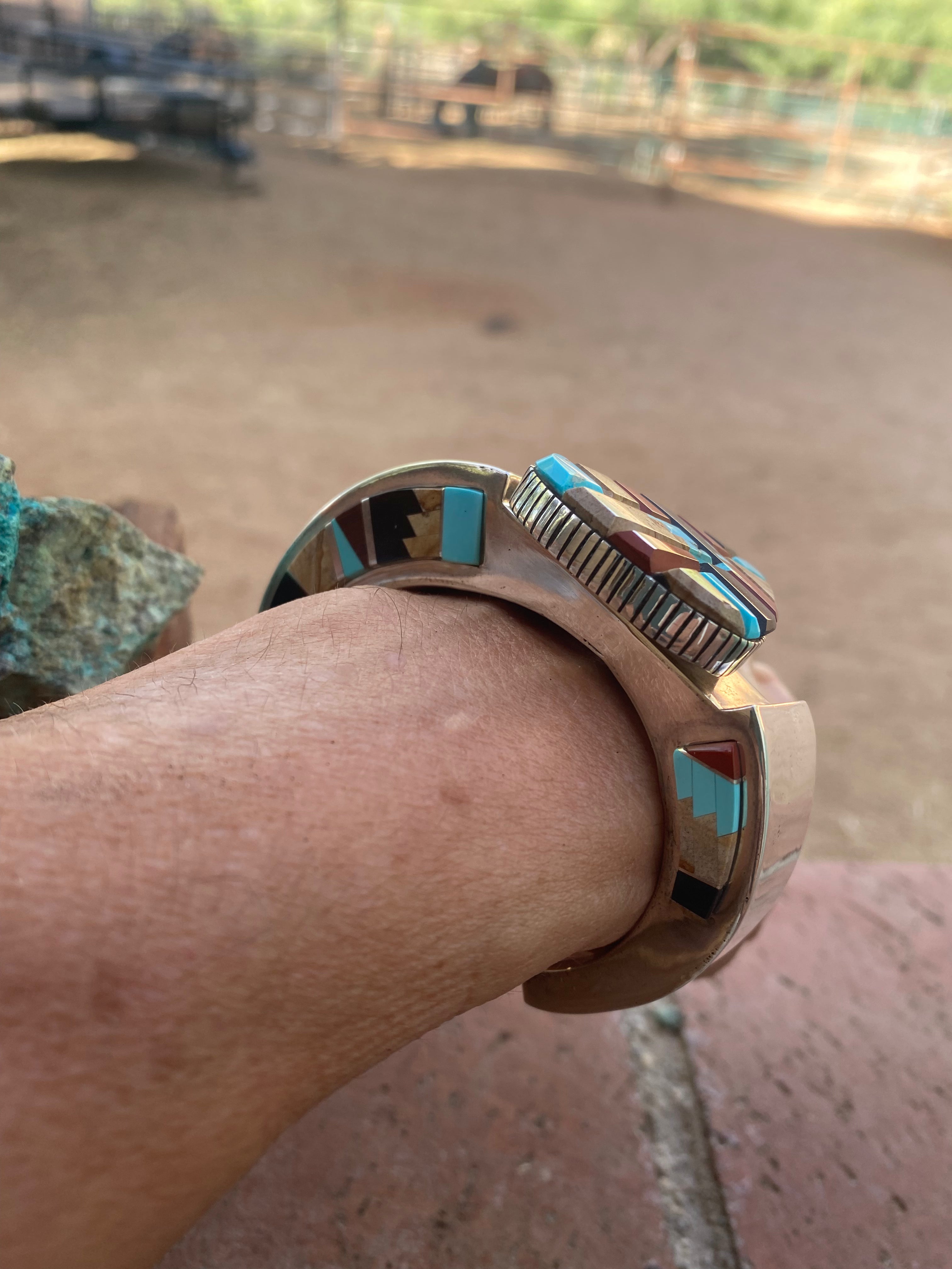 Navajo Multi Stone & Sterling Silver High Rise Inlay Cuff Bracelet by Melvin Francis /