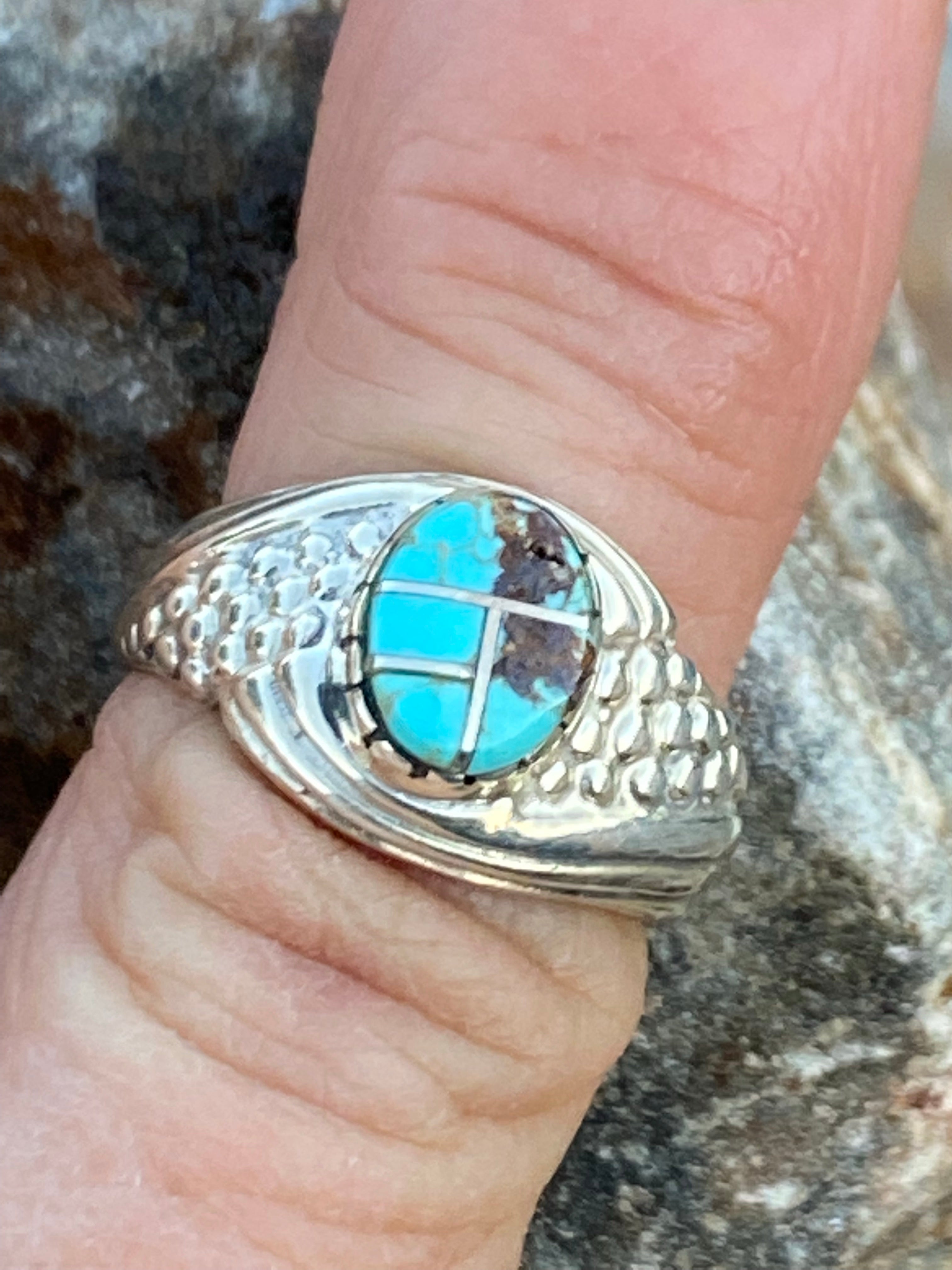 Handcrafted Turquoise 8 Sterling Silver Ring Sz 5.5