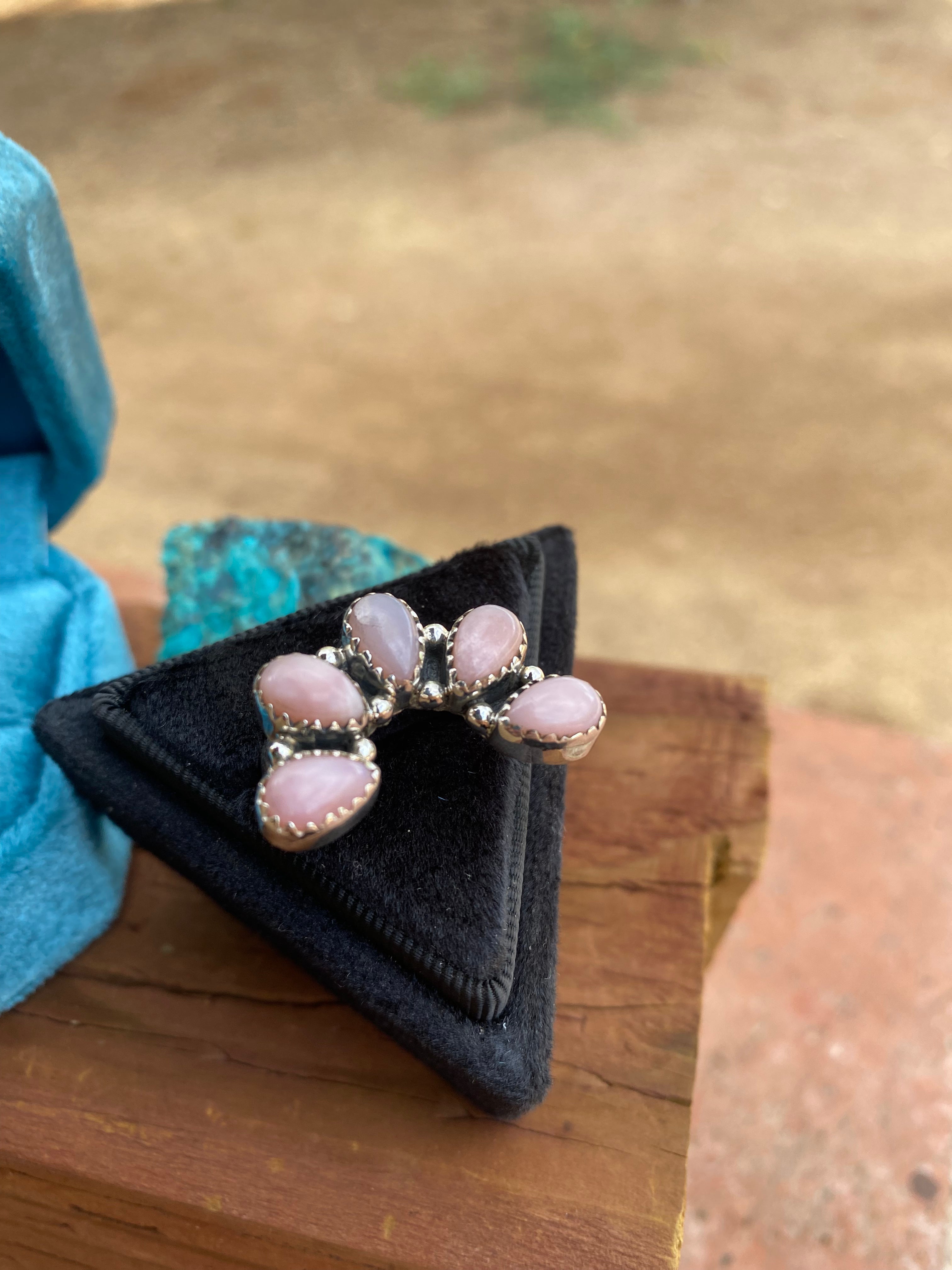 Pink Opal & Sterling Silver Diamond Wrap Ring