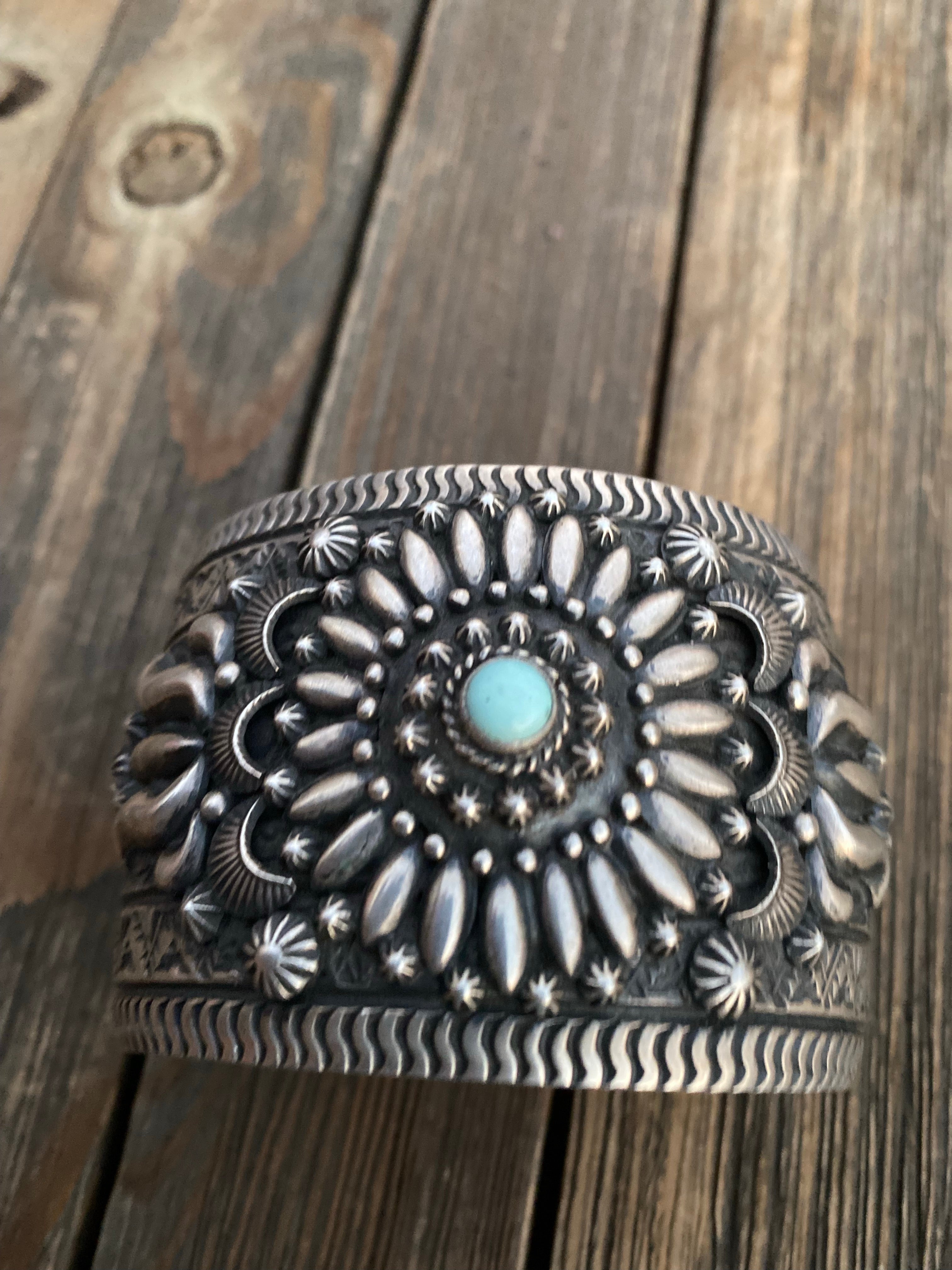 Handcrafted Darryl Becenti Southwest Sterling Silver & Dry Creek Turquoise Cuff Bracelet