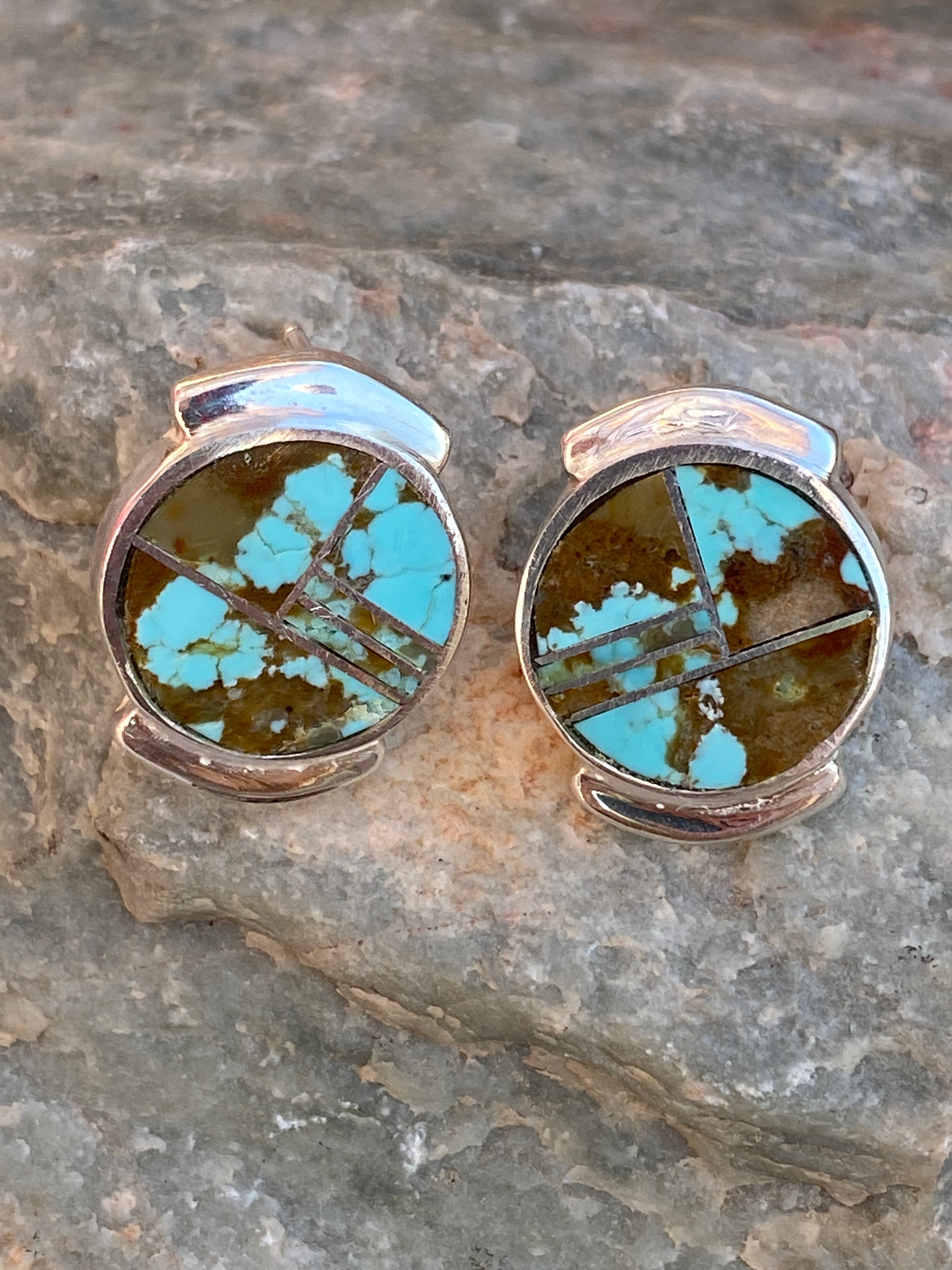 Handcrafted Turquoise #8 & Sterling Silver Stud Earrings