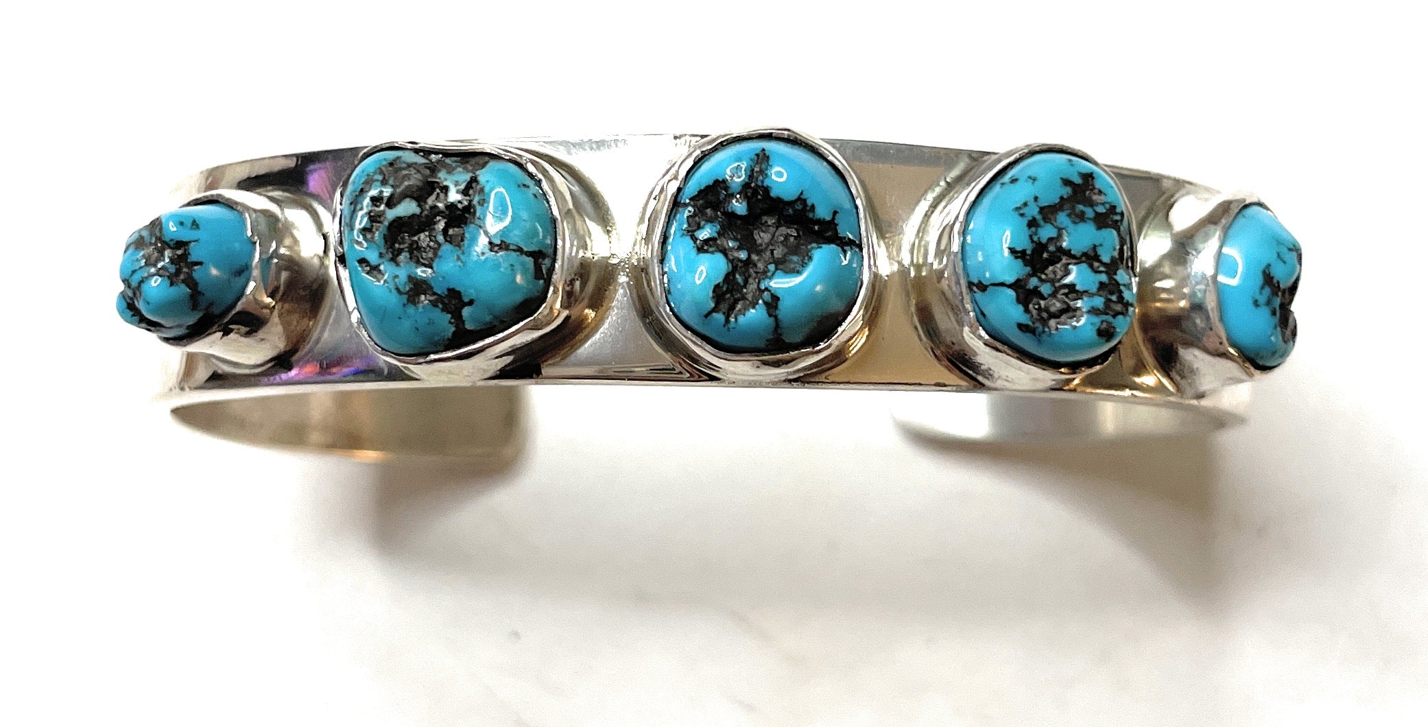 Navajo Sterling Silver 5 Stone Turquoise Cuff Chimney Butte Signed /