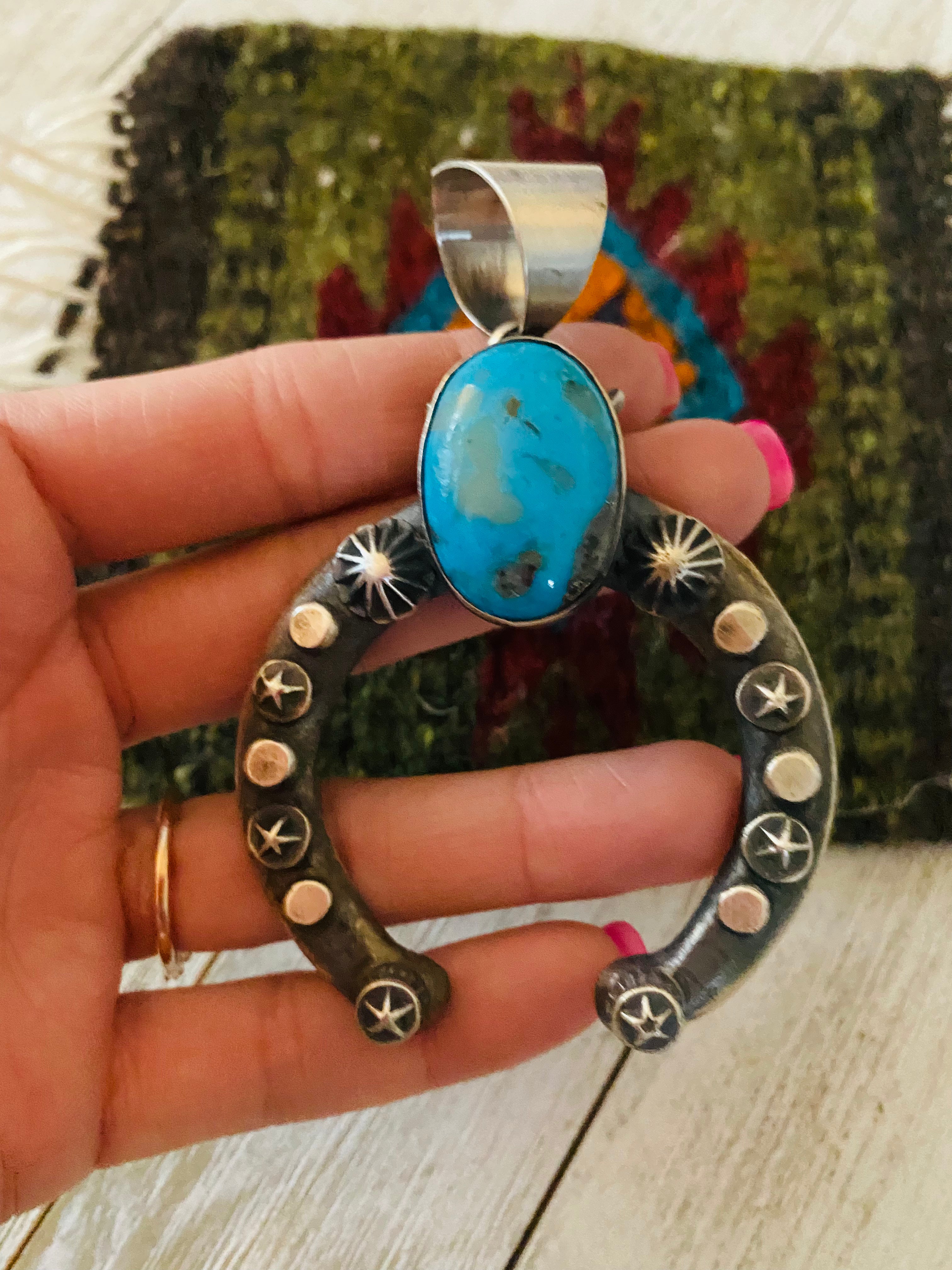 Handcrafted Sterling Silver & Turquoise Naja Pendant By Chimney Butte