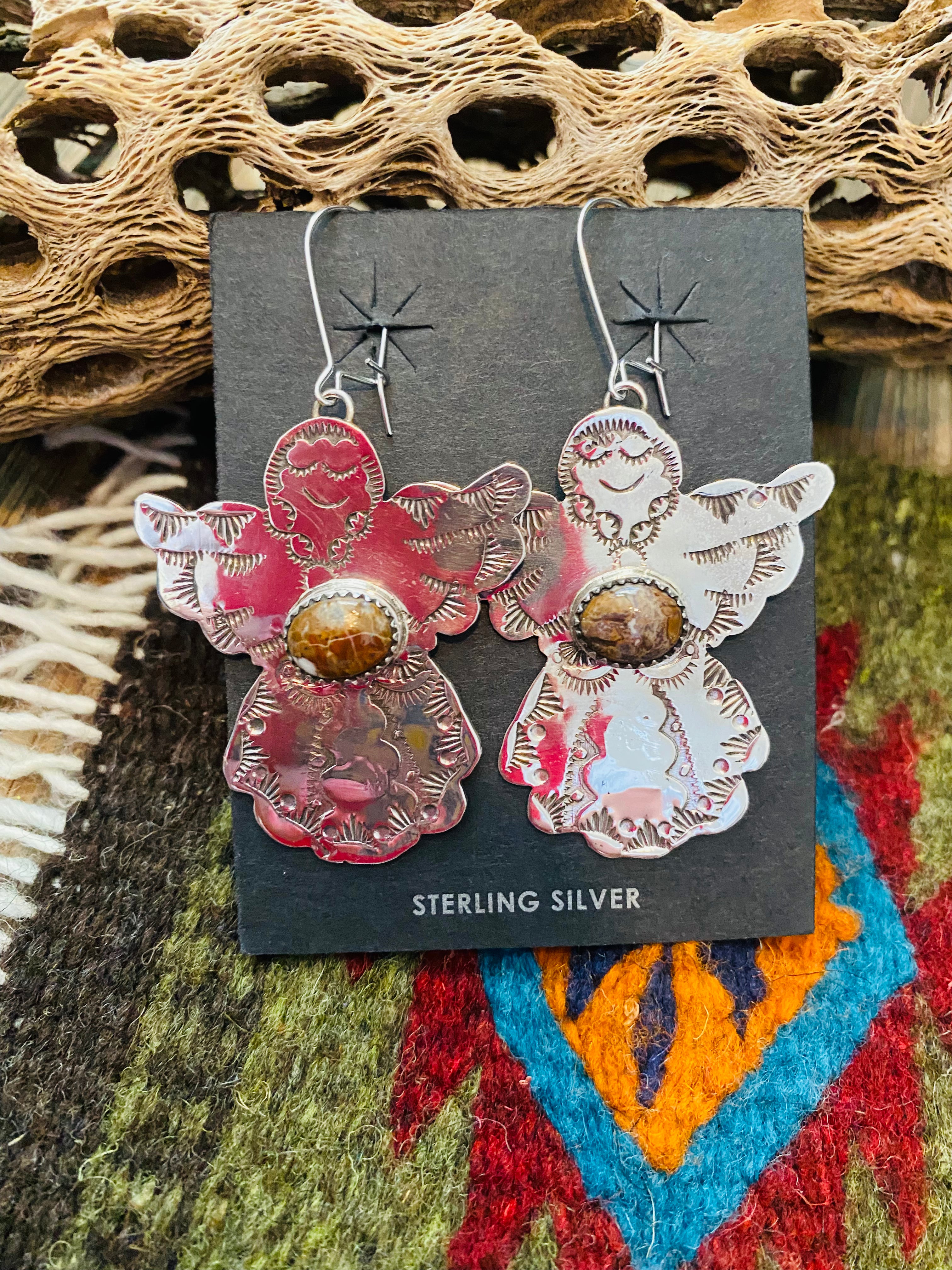 Handcrafted Jasper & Sterling Silver Angel Dangle Earrings