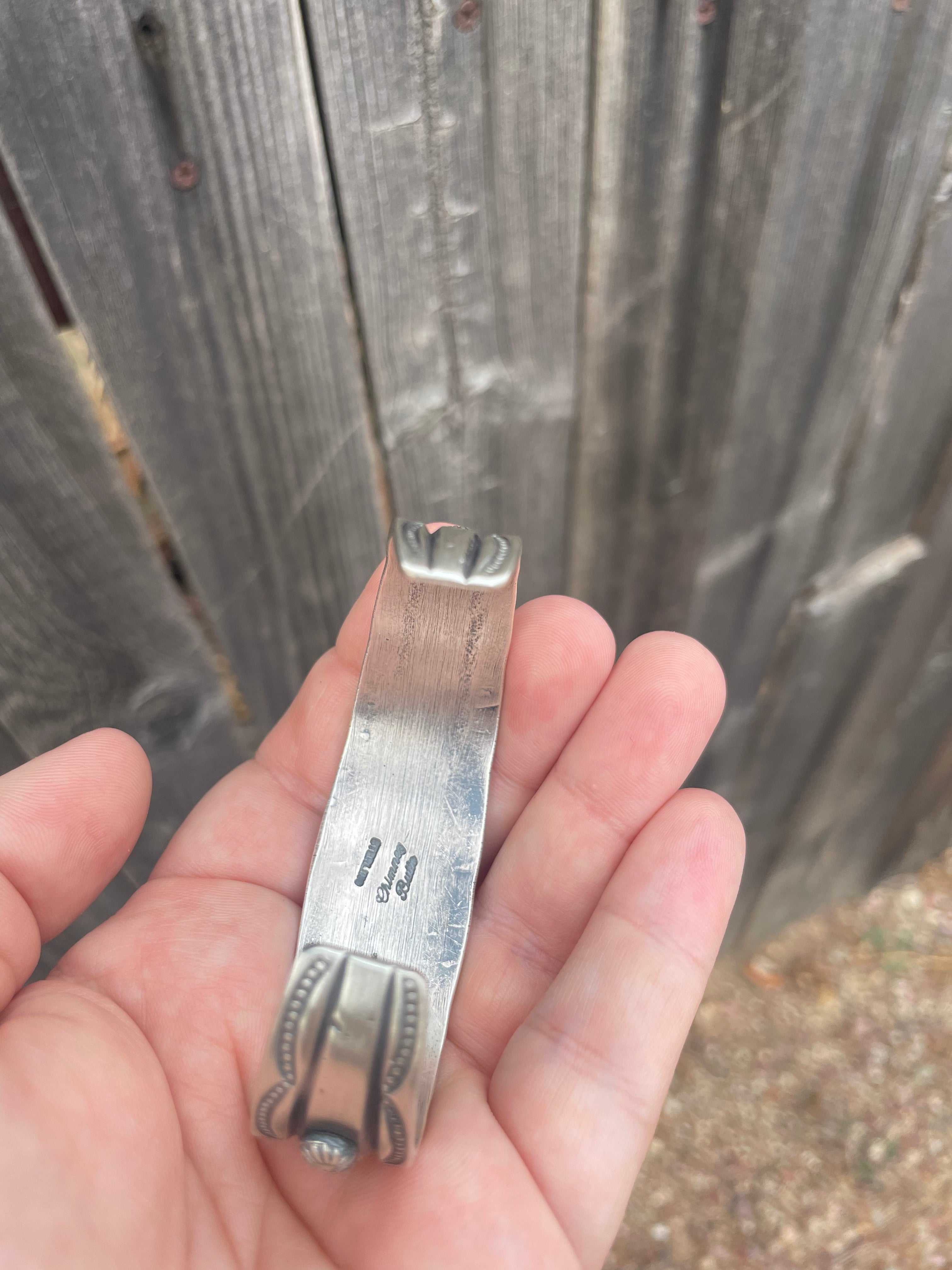 Handcrafted Sterling Silver & Orange Spiny Cuff Stamped And Signed By Chimney Butte