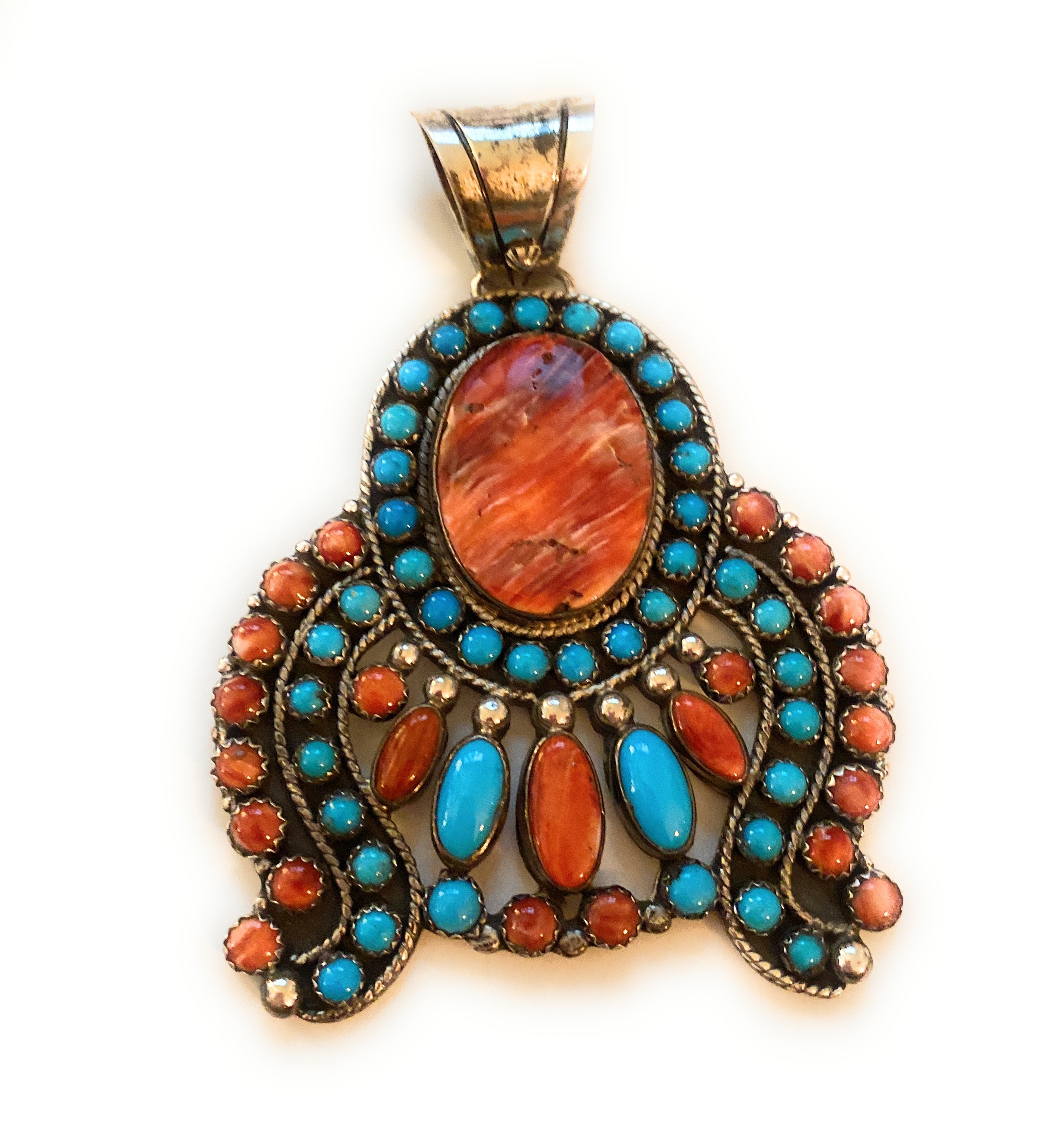 Navajo Sterling Silver & Multi Stone Cluster Pendant by Lorenzo James