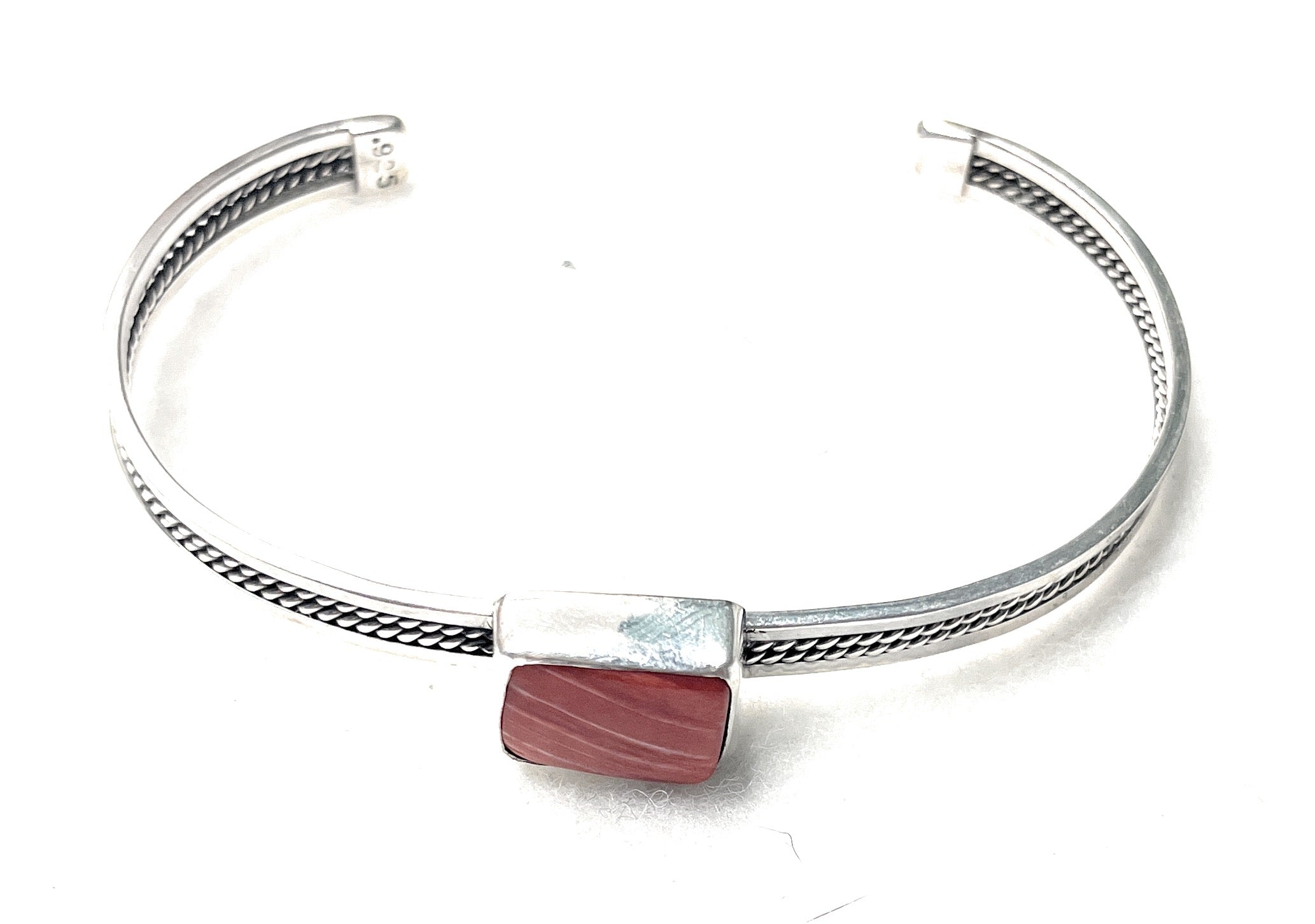 Handcrafted Orange Spiny & Sterling Silver Adjustable Cuff Bracelet