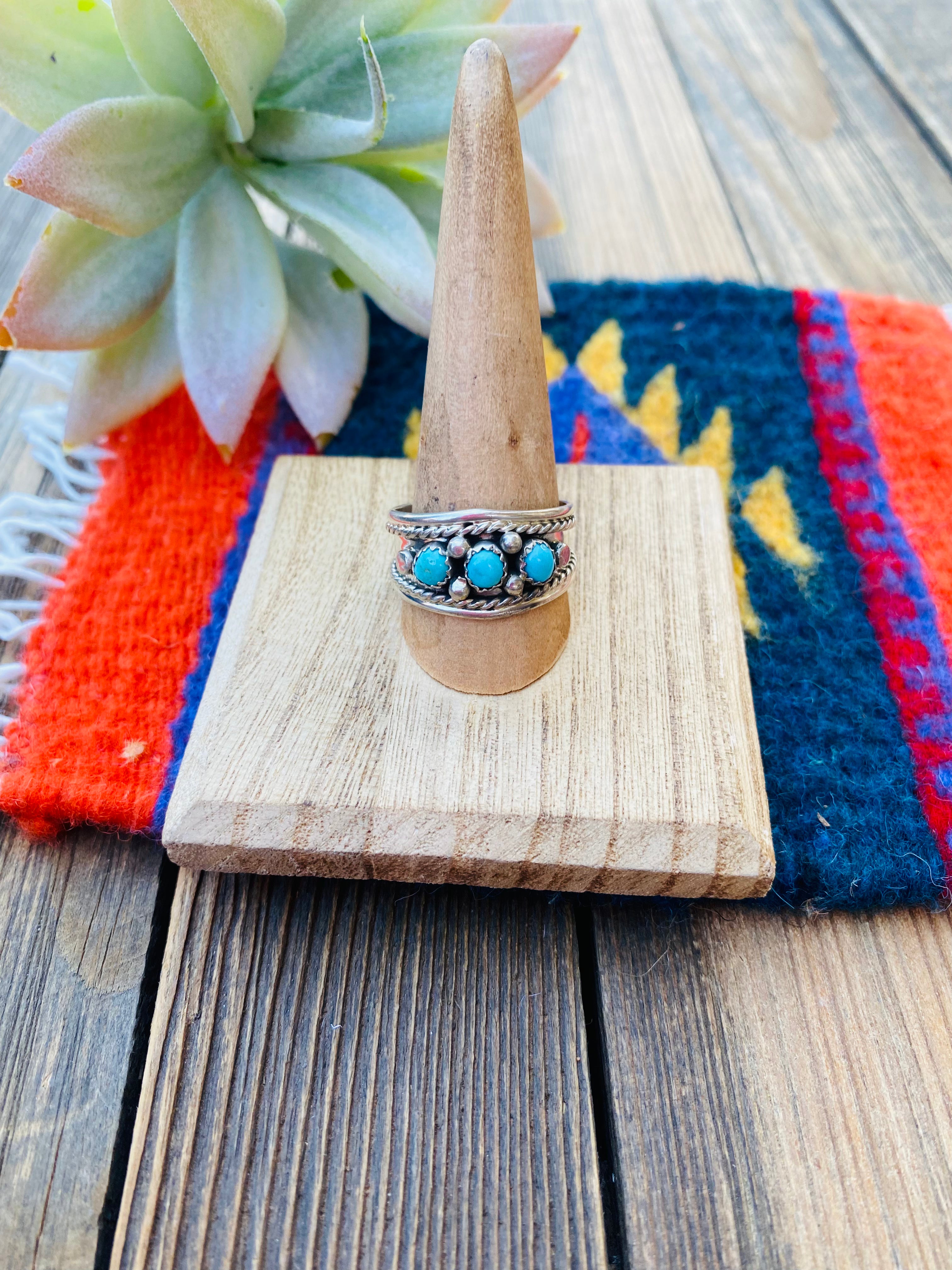 Handcrafted Turquoise and Sterling Silver Band Ring