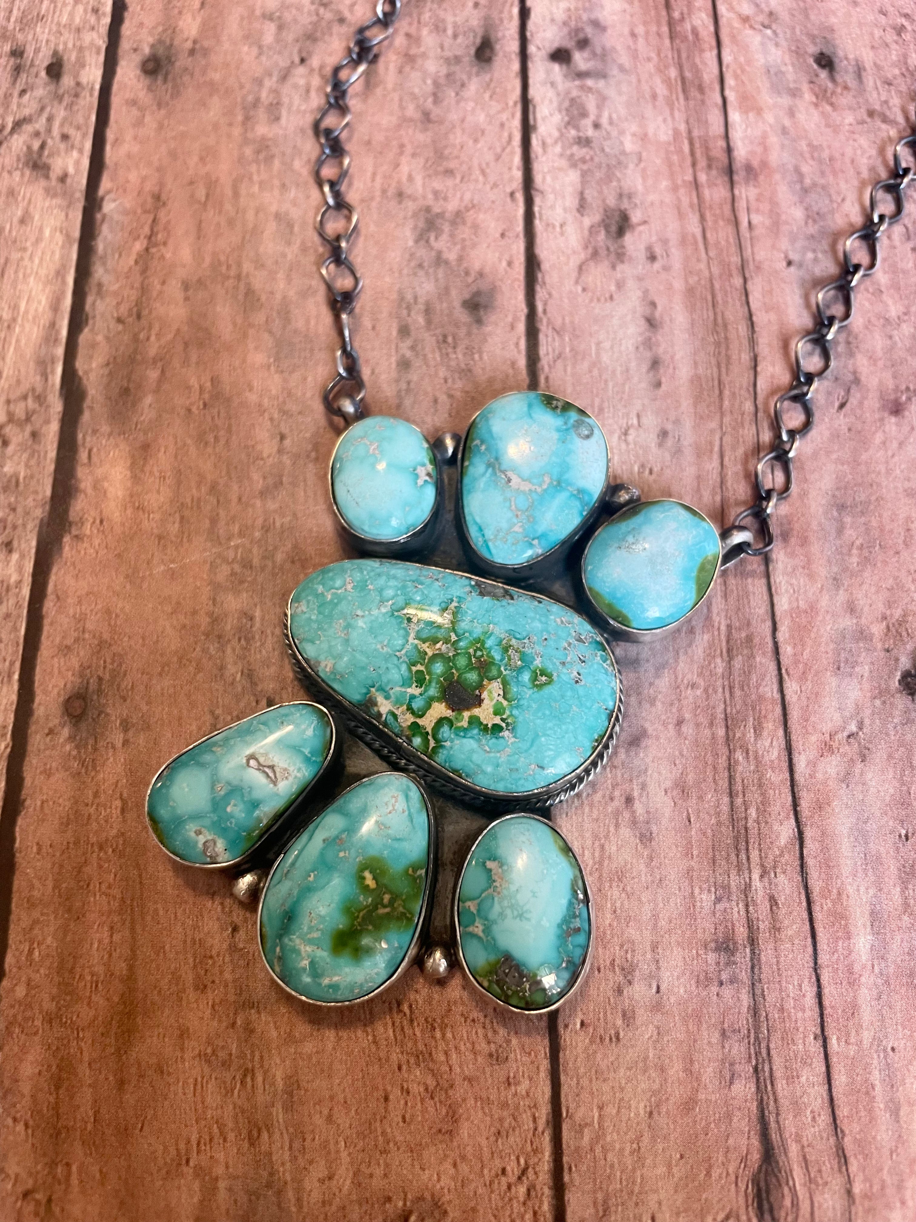 Handcrafted Turquoise & Sterling Silver Necklace Signed