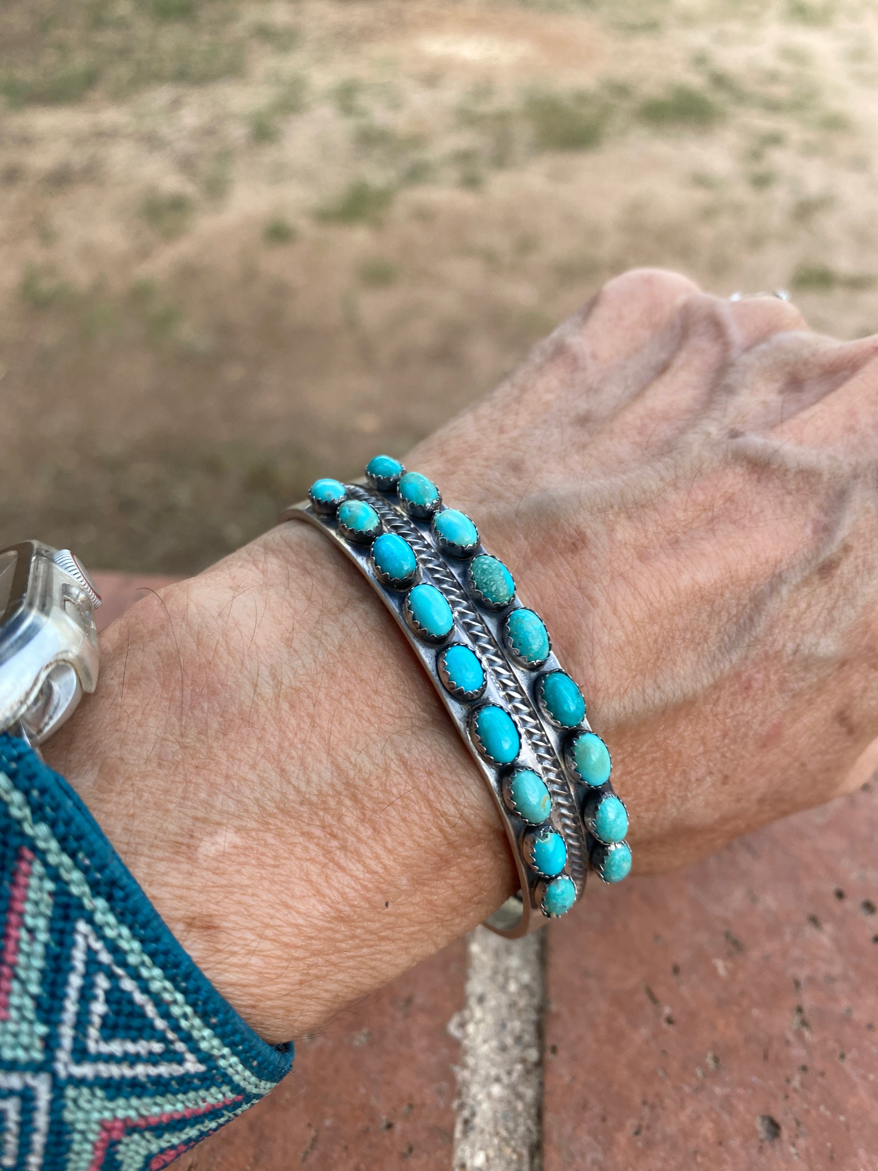 Paul Livingston Sterling Silver Snake Eye Carico Lake Turquoise 2 Row Cuff