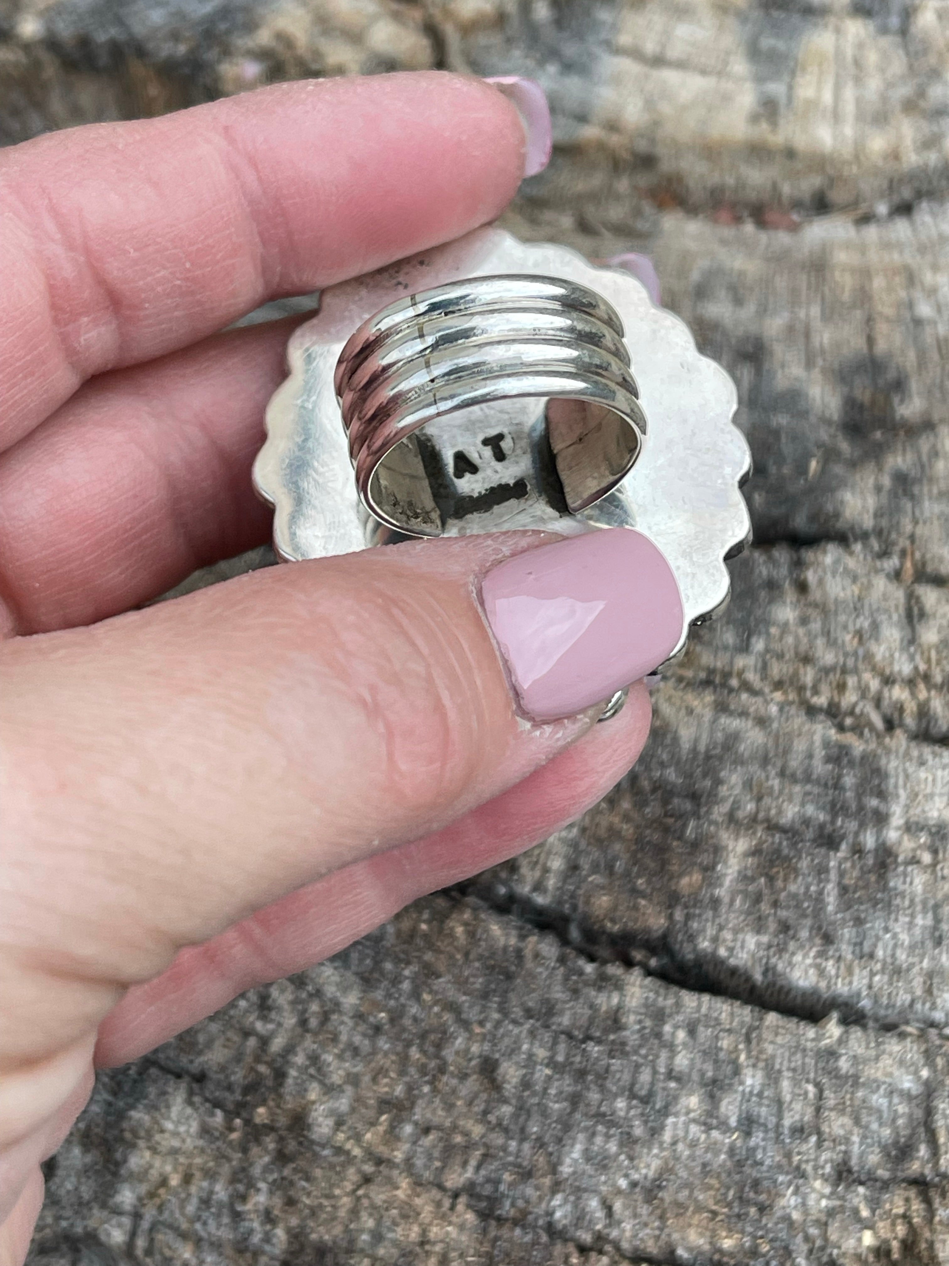 Handcrafted Sterling Silver Turquoise Oval Ring Sz 8