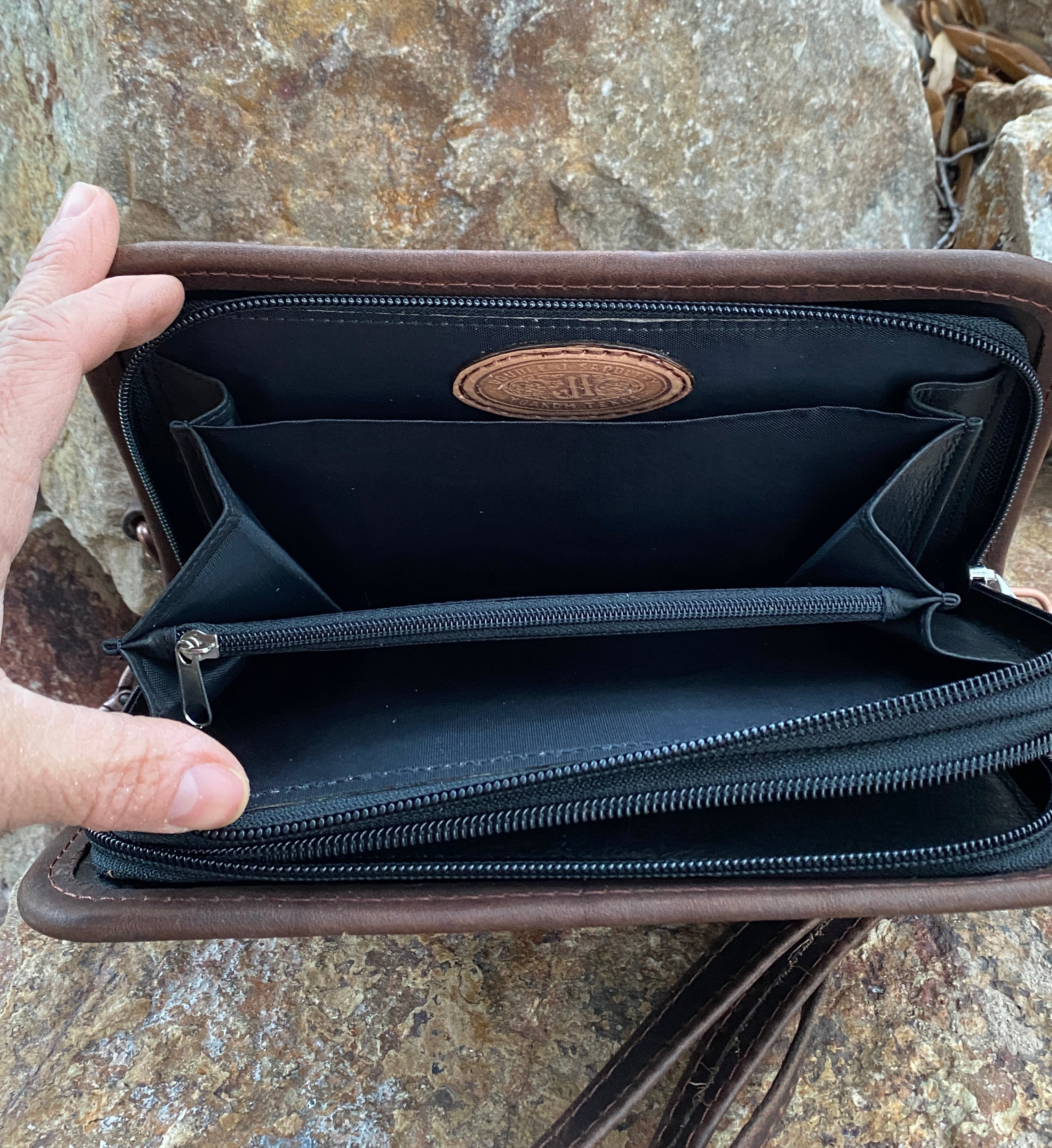 Vintage Rose Leather Clutch Organizer Bag