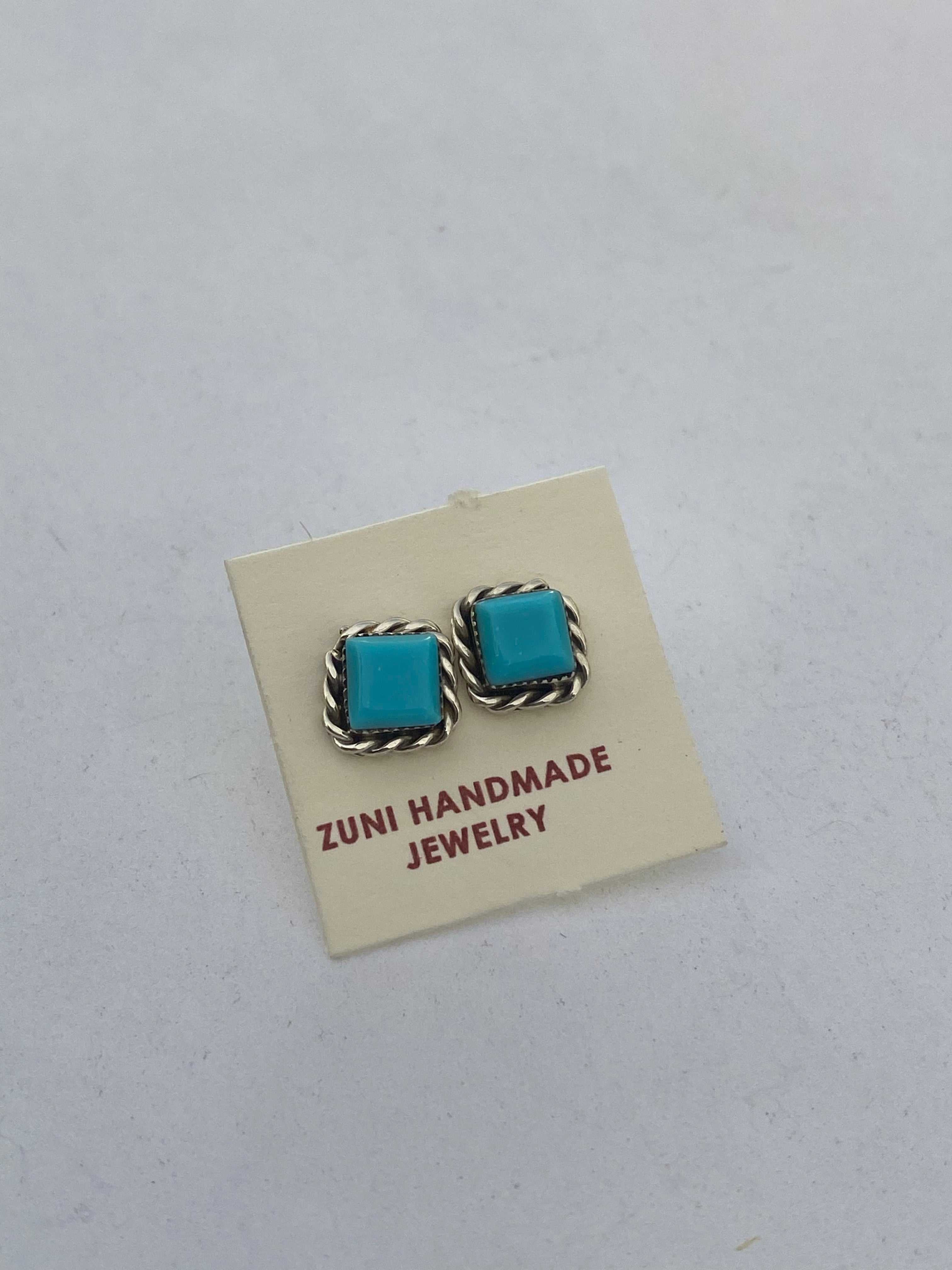 Handcrafted Sterling Silver Kingman Turquoise Square Stud Earrings