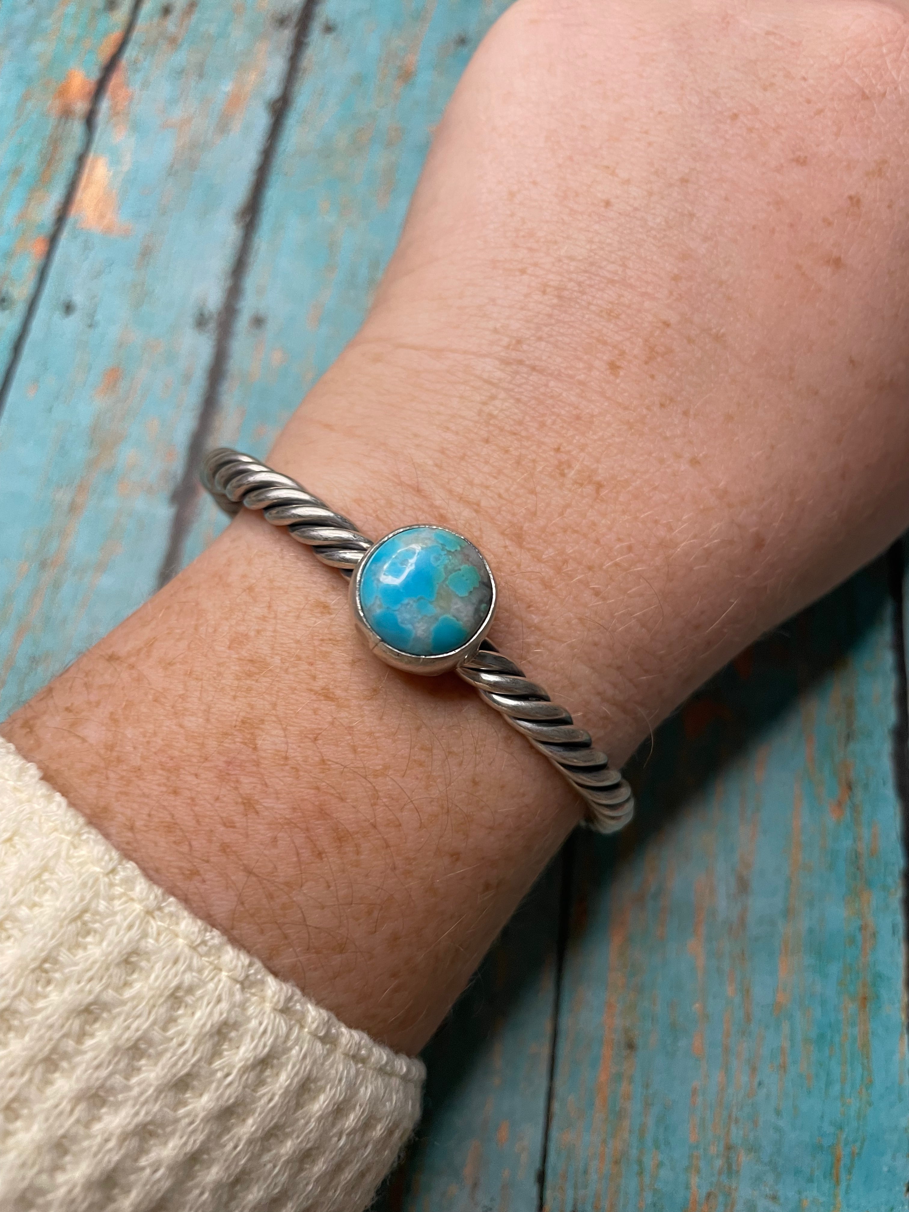 Handcrafted Sterling Rope Cuff & Turquoise Cuff Bracelet