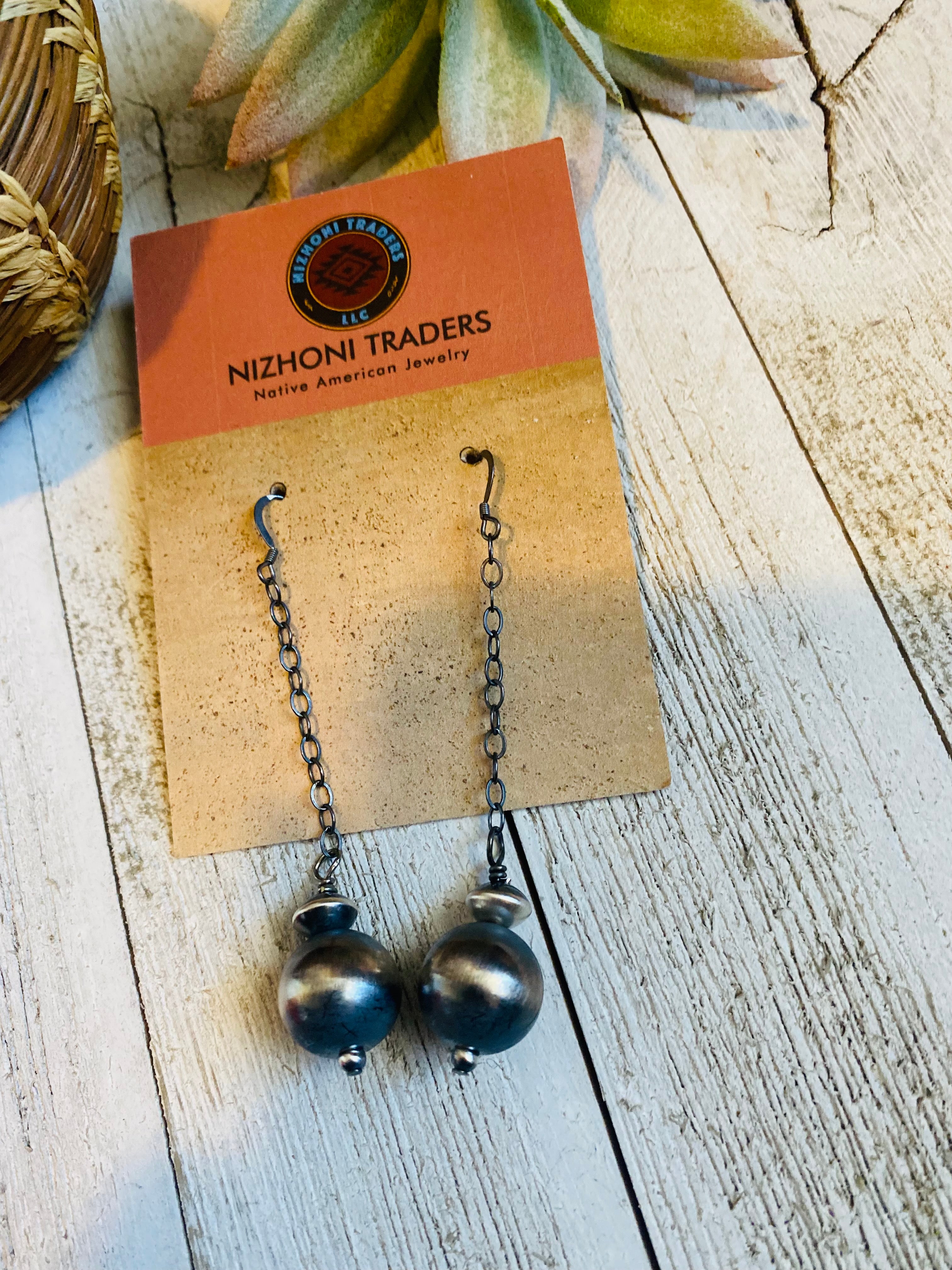 Handcrafted Pearl Sterling Silver Ball & Chain Dangle Earrings