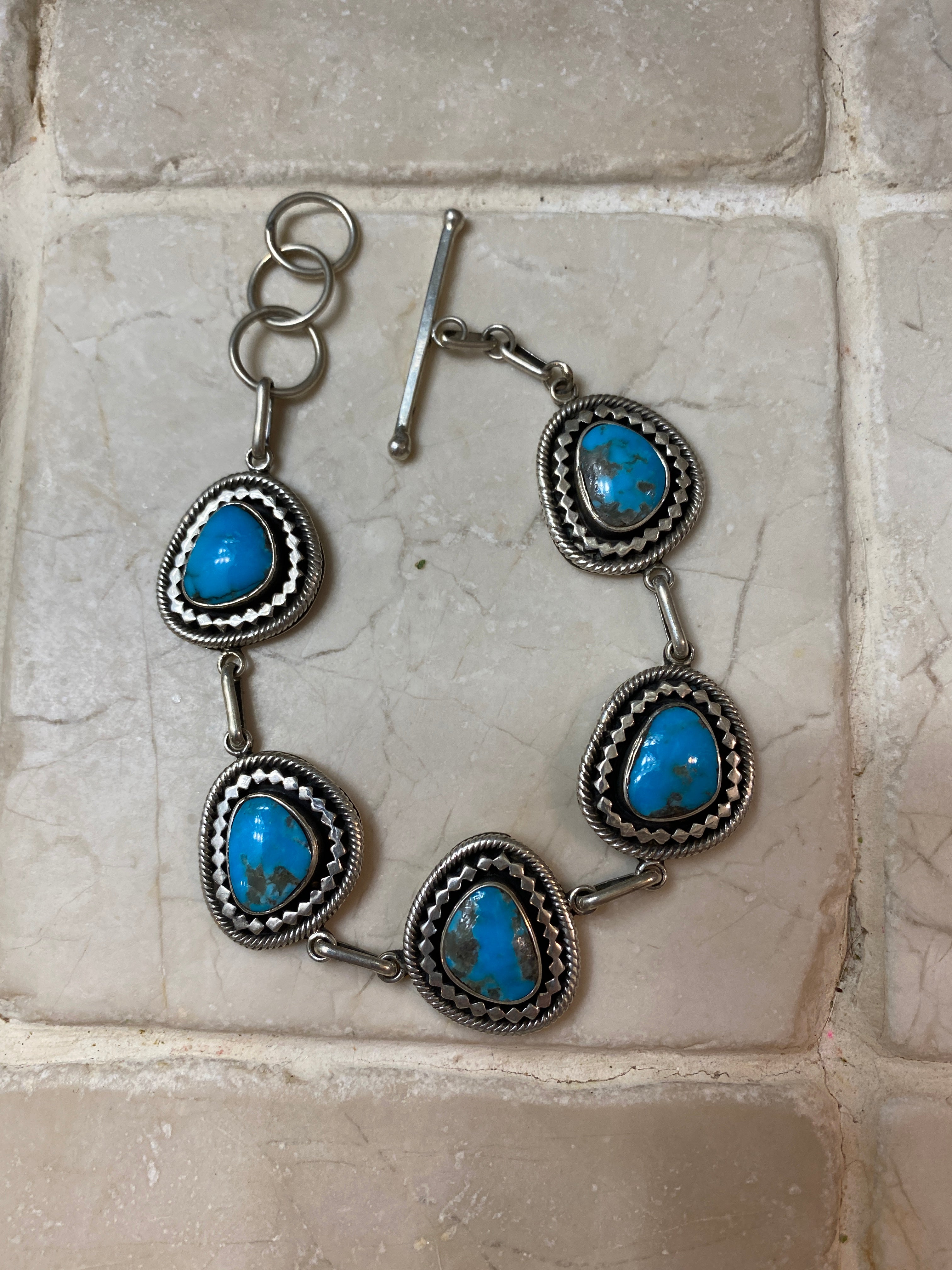 Handcrafted Sweet Kingman Turquoise & Sterling Silver Twist Link Bracelet