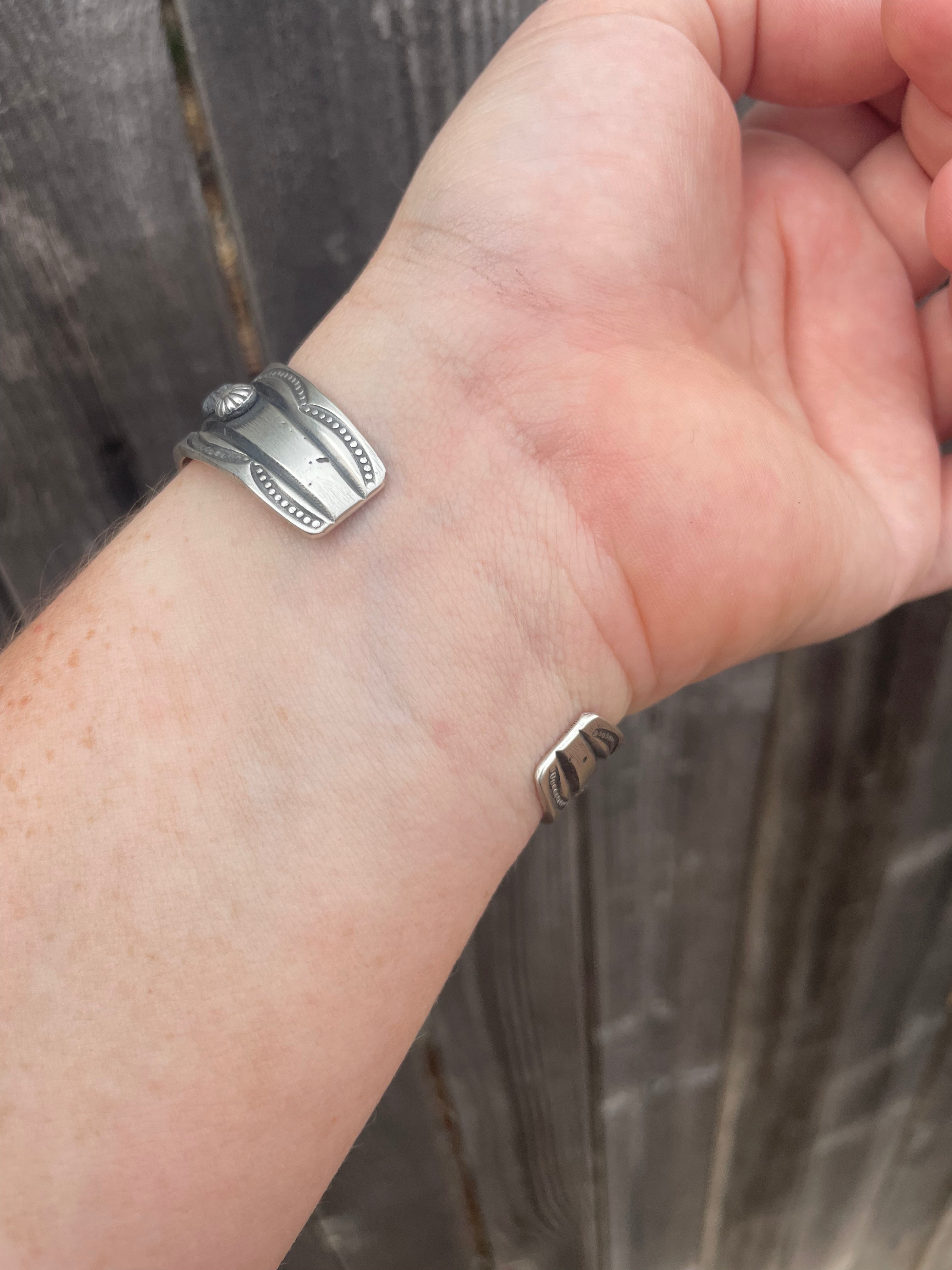Handcrafted Sterling Silver & Orange Spiny Cuff Stamped And Signed By Chimney Butte
