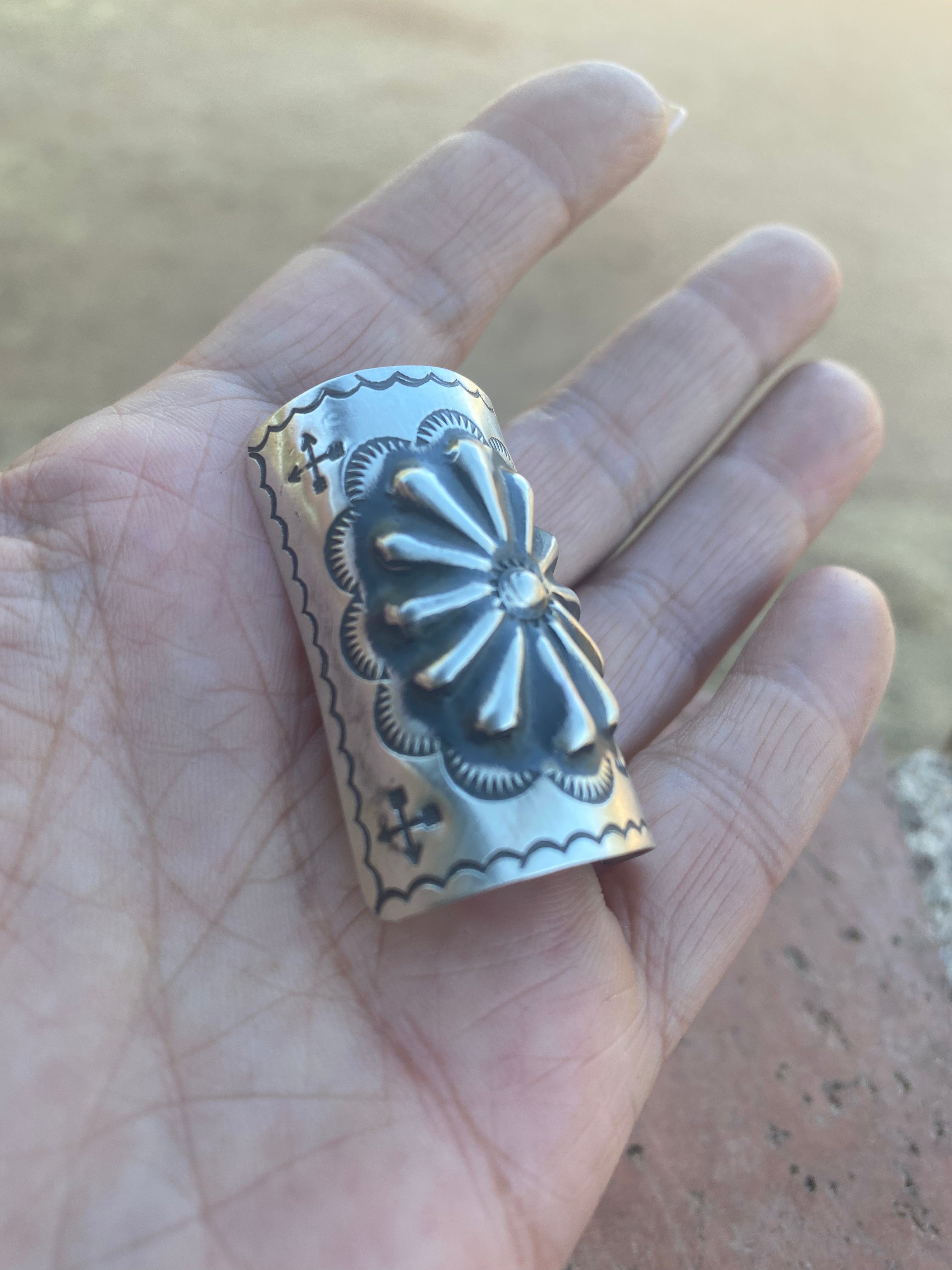 Handcrafted Sterling Southwest Hand Stamped Hair Ponytail / Braid Accessory 1.5 inch