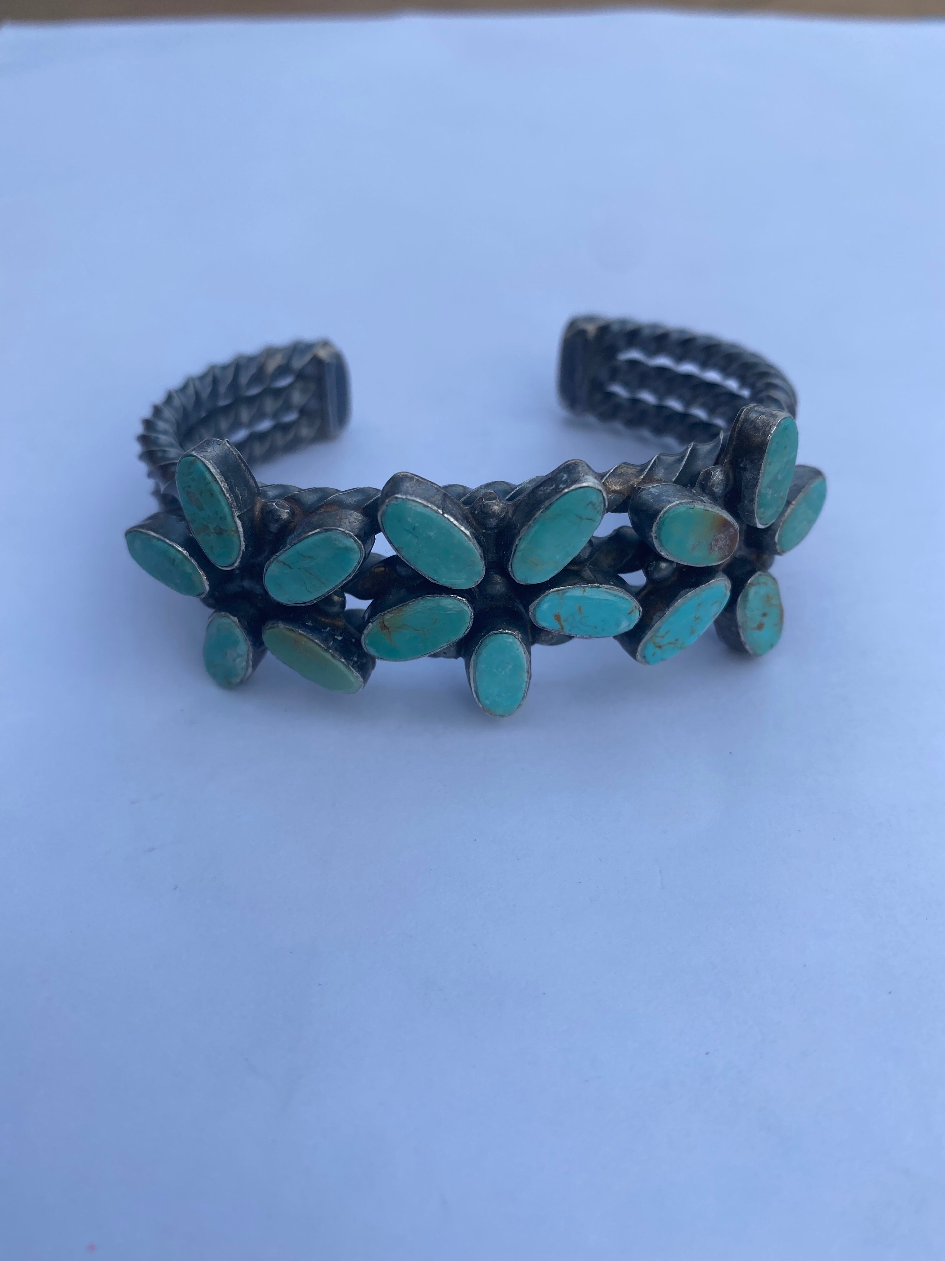 Jacqueline Silver Royston Turquoise & Sterling Cluster Cuff