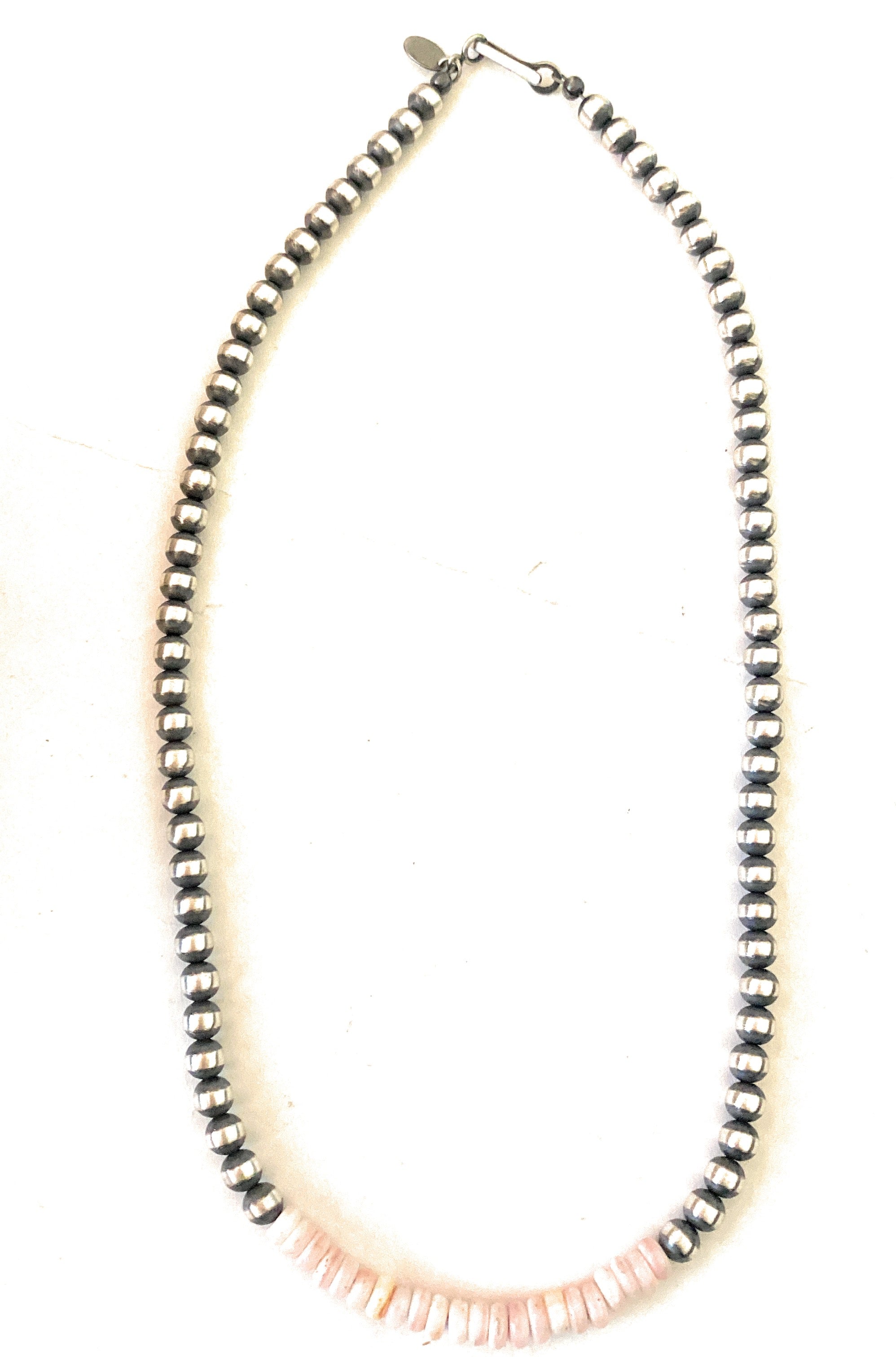 Handcrafted Sterling Silver Pearl & Queen Pink Conch Beaded Necklace 5mm